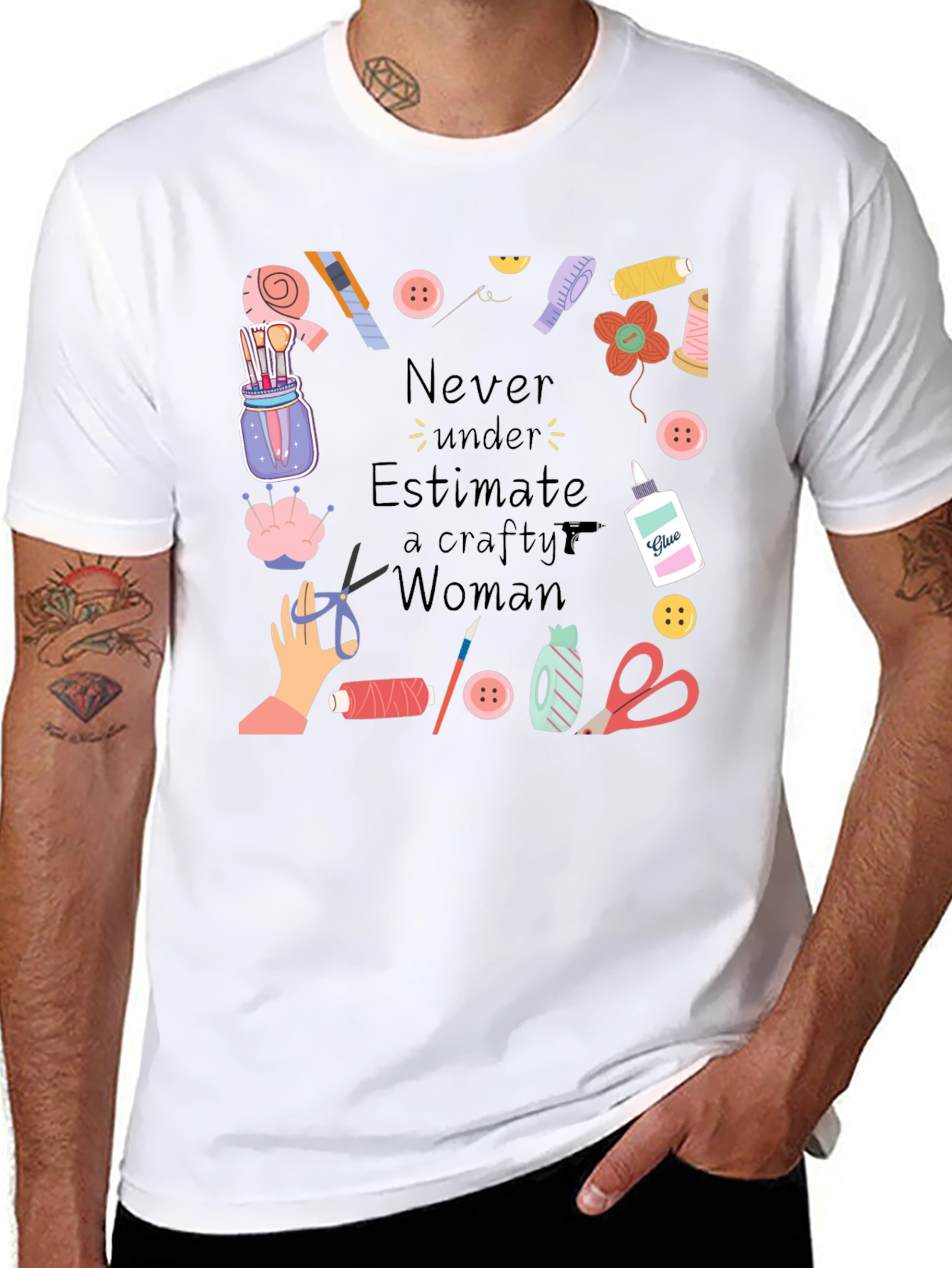 Crafty Woman T-Shirt - Black Cotton Graphic Tee