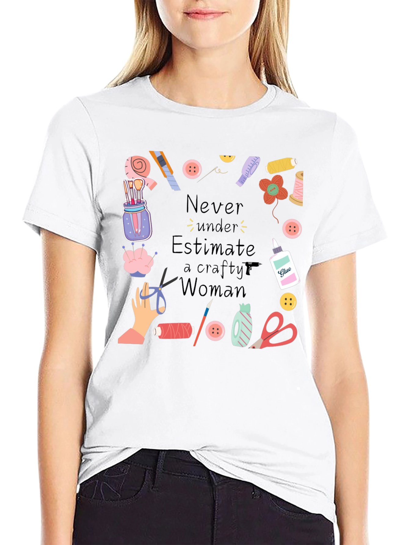 Crafty Woman T-Shirt - Black Cotton Graphic Tee