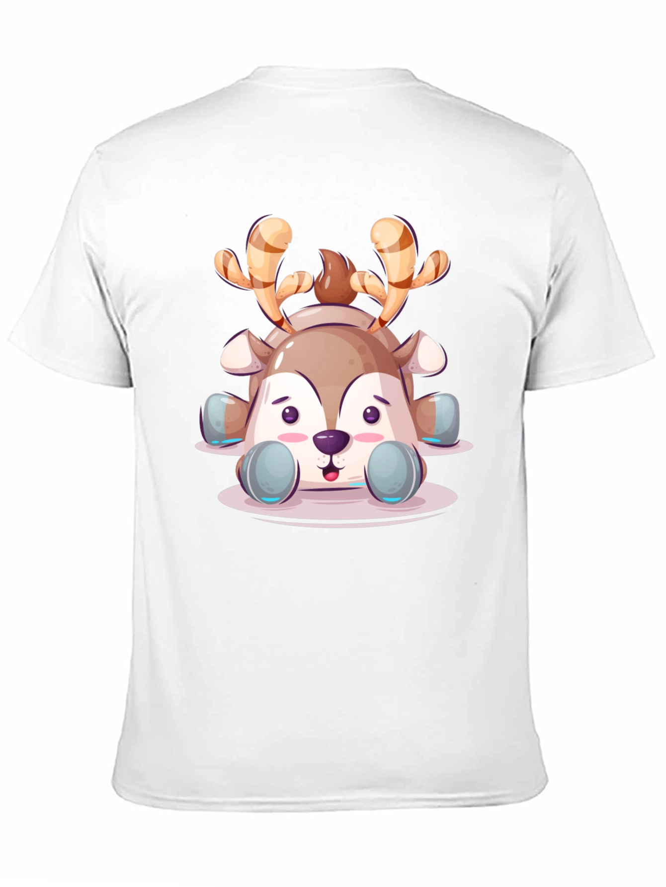 Cute Cartoon Reindeer Graphic Tee - Black Unisex T-Shirt
