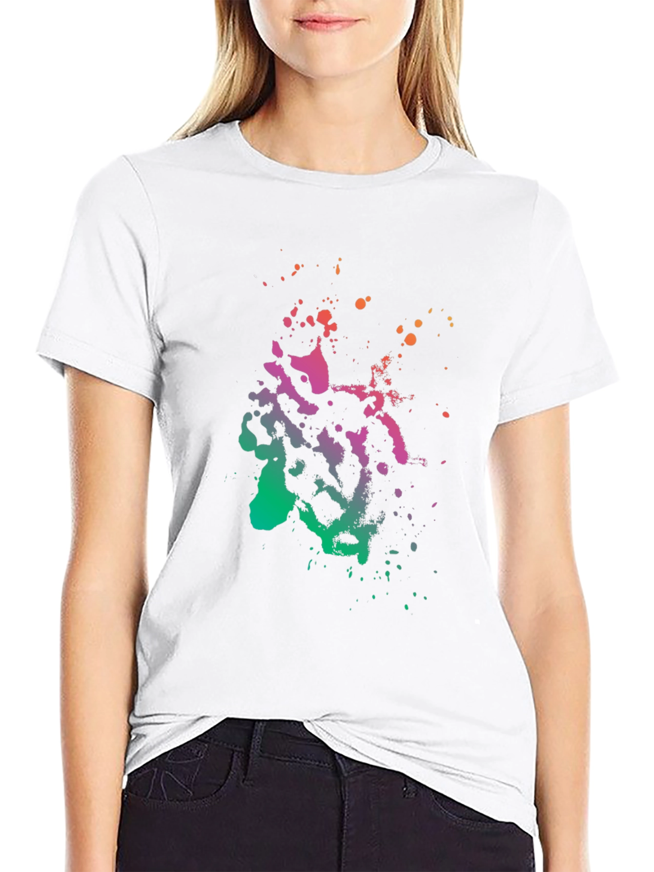 Abstract Splatter Print Black T-Shirt