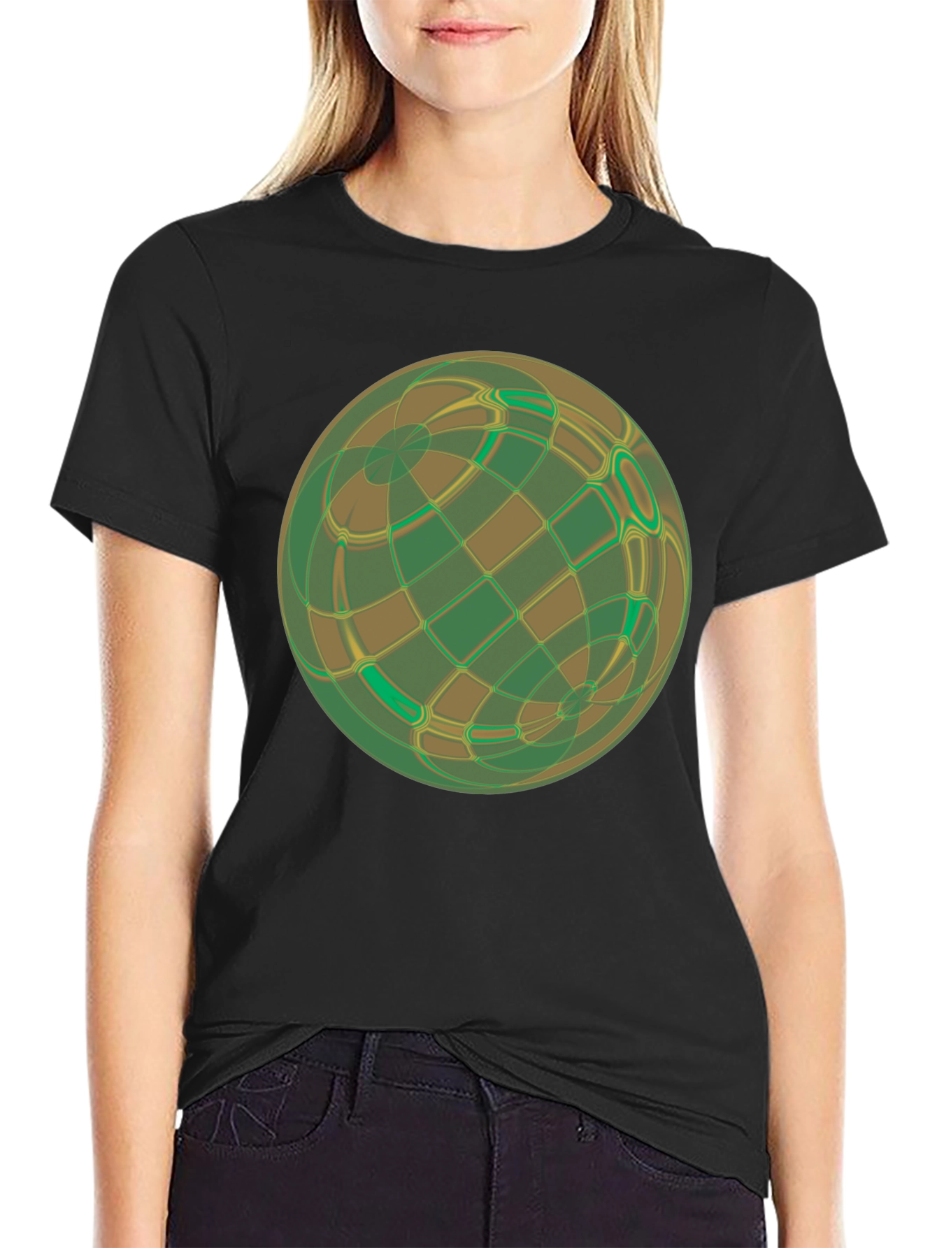 Abstract Geometric Earth Graphic Tee - Black