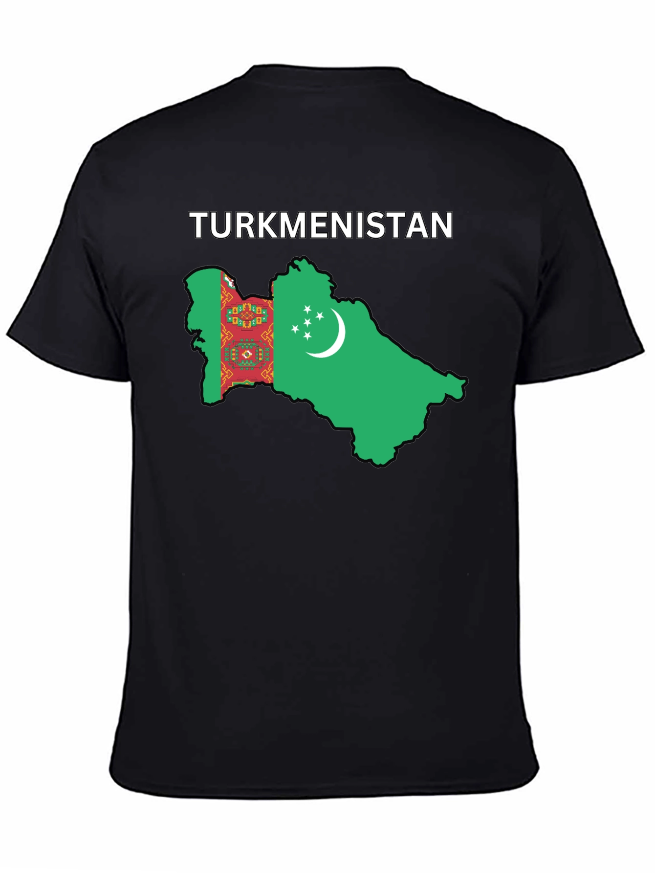 Turkmenistan Flag Map T-Shirt - Black