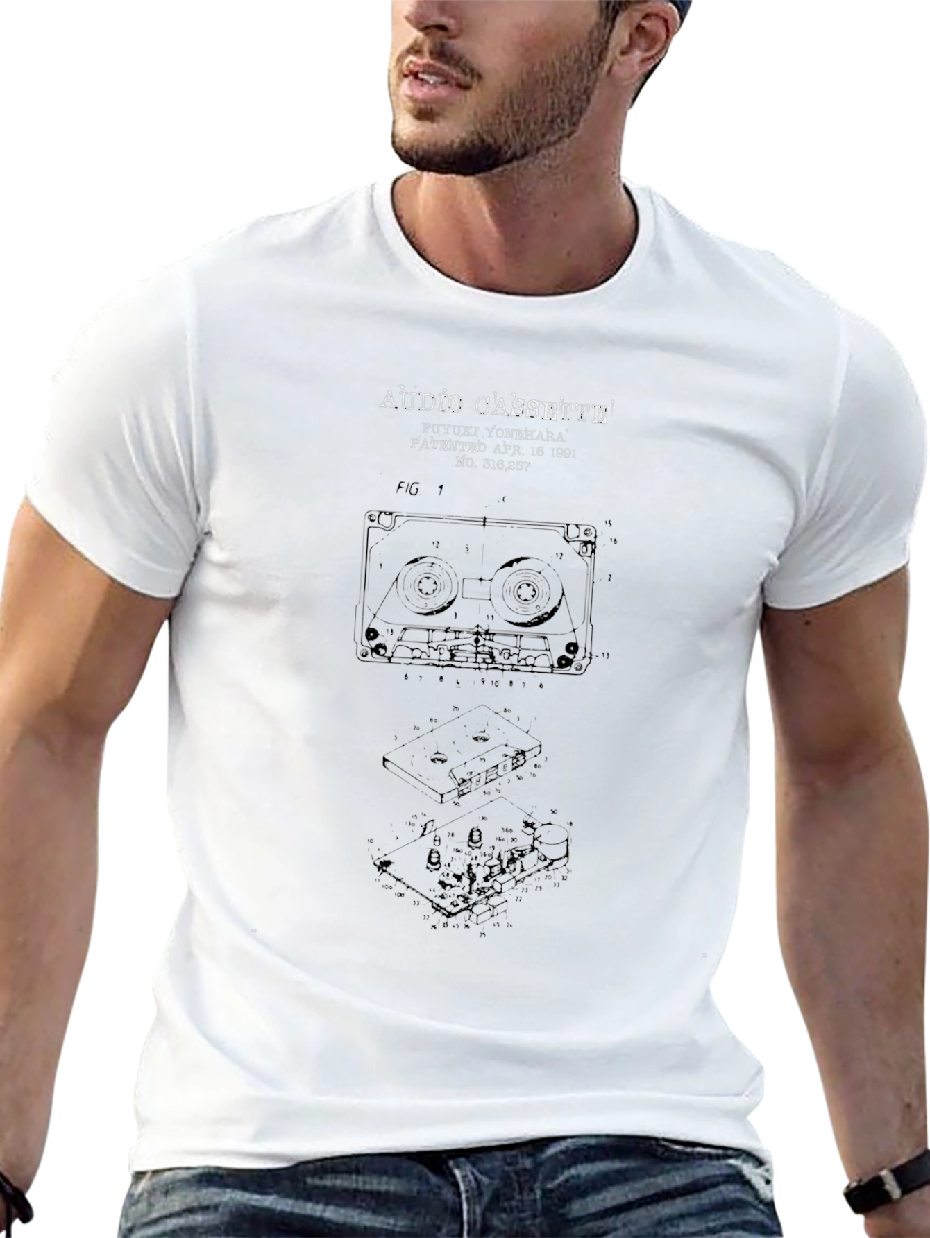 Audio Cassette Patent Print T-Shirt