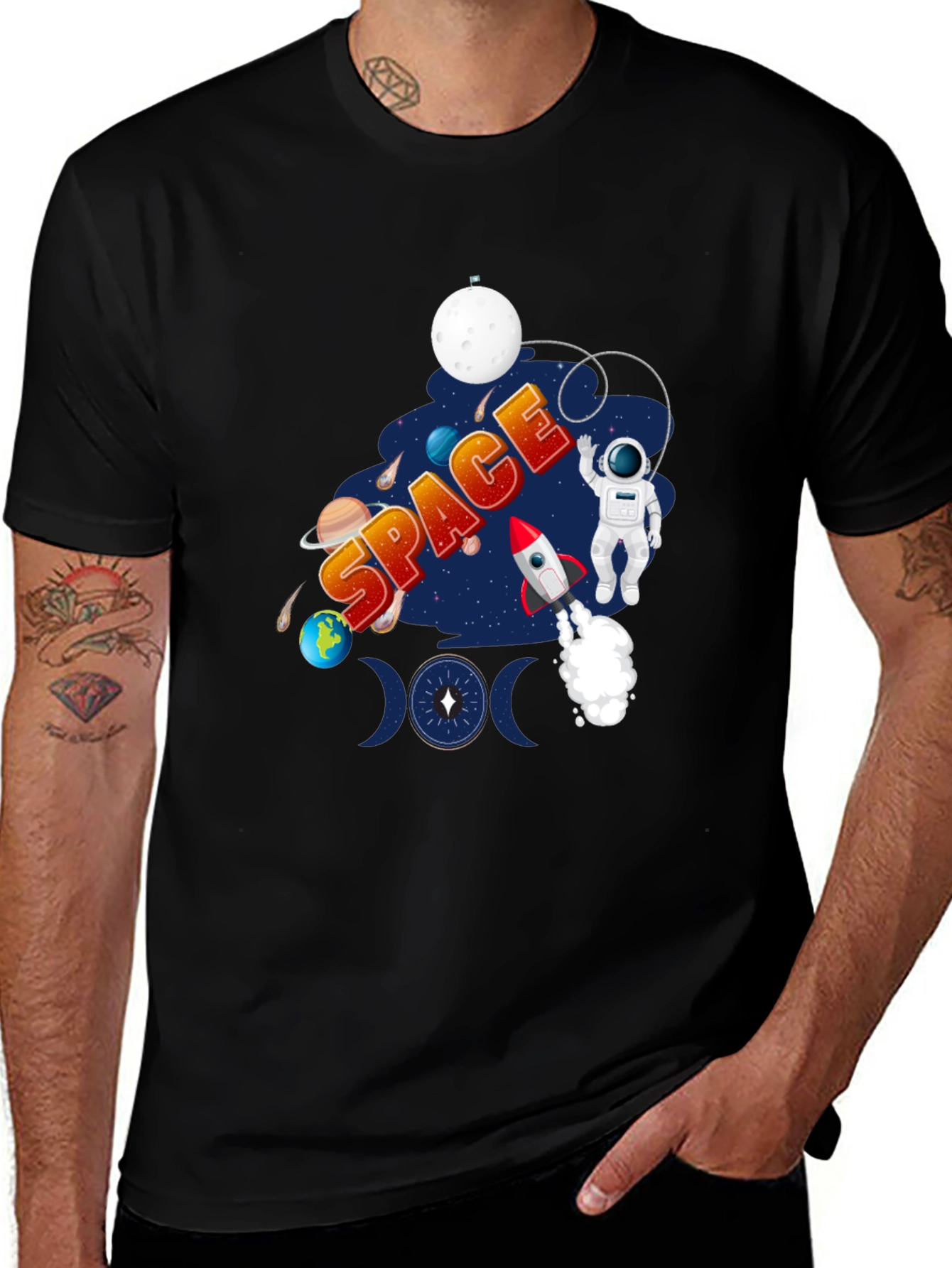 Space Design Black T-Shirt