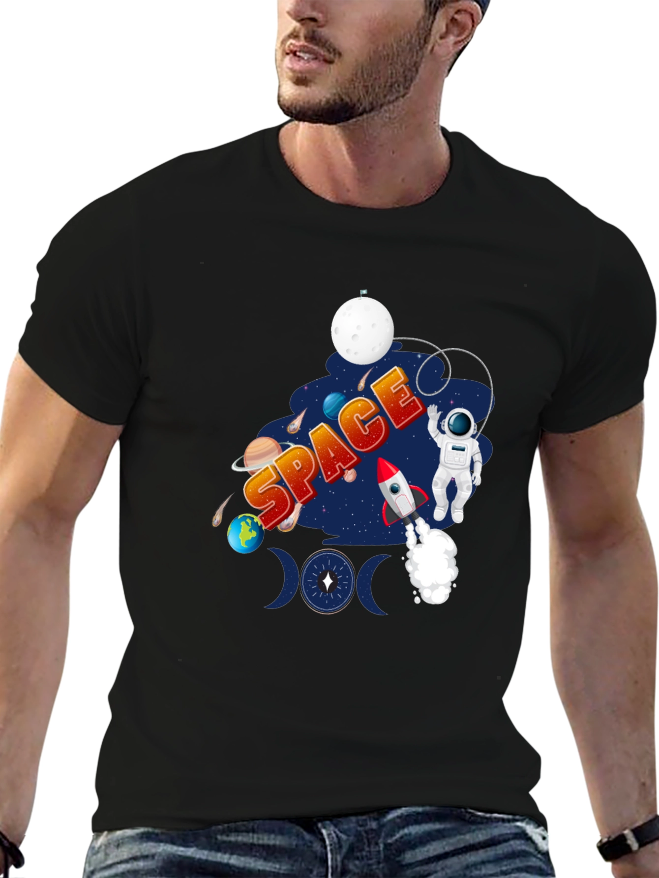 Space Design Black T-Shirt