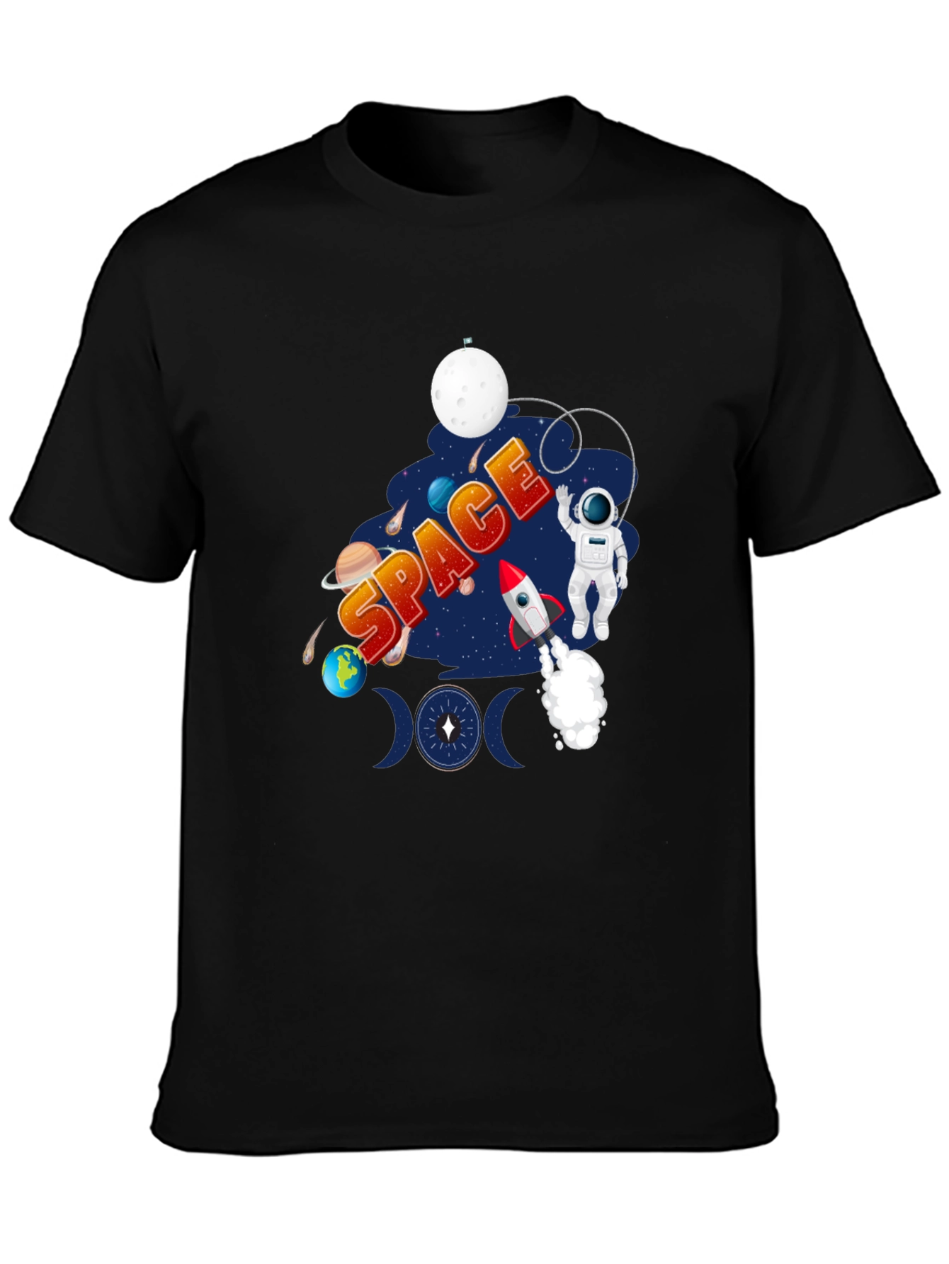 Space Design Black T-Shirt