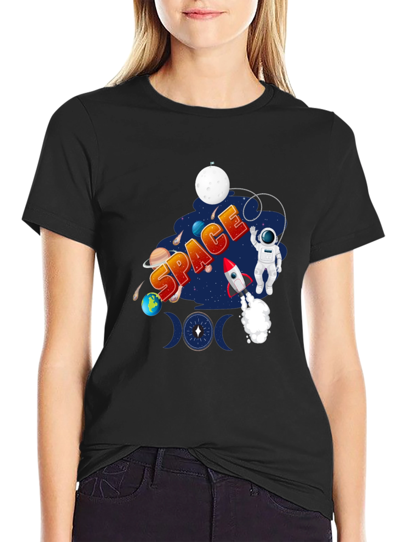Space Design Black T-Shirt