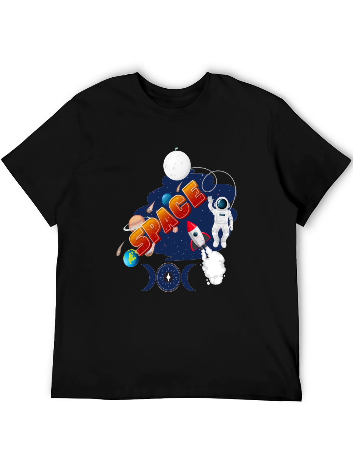 Space Design Black T-Shirt