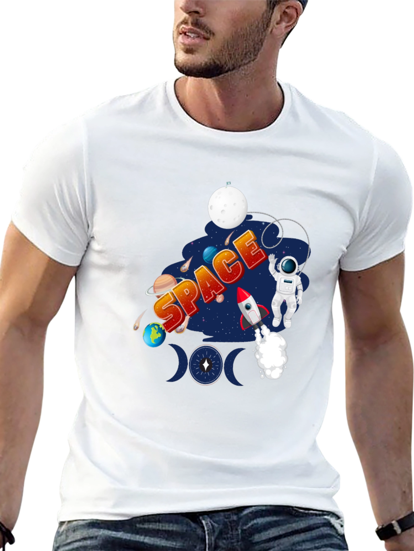 Space Design Black T-Shirt