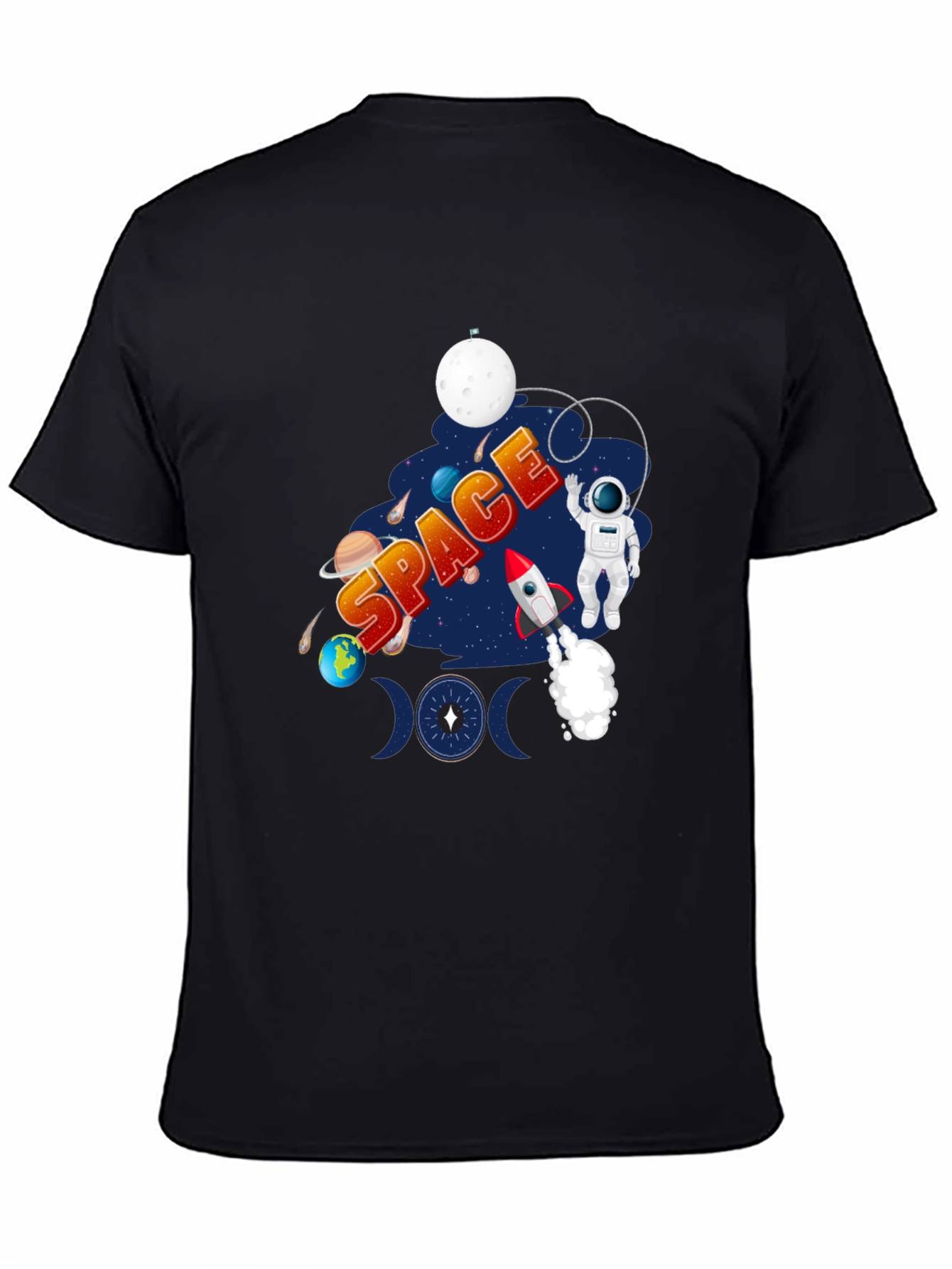 Space Design Black T-Shirt