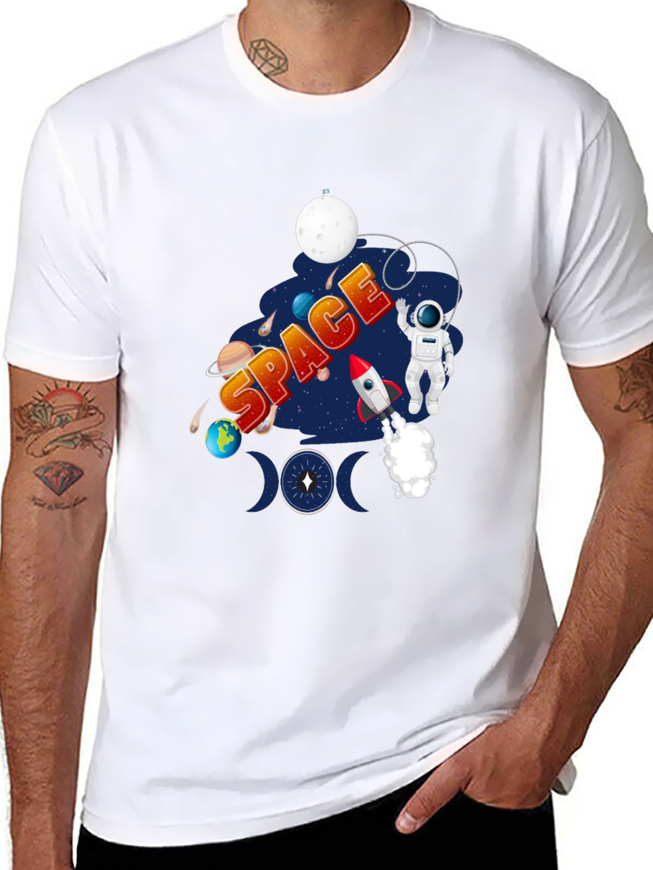 Space Design Black T-Shirt