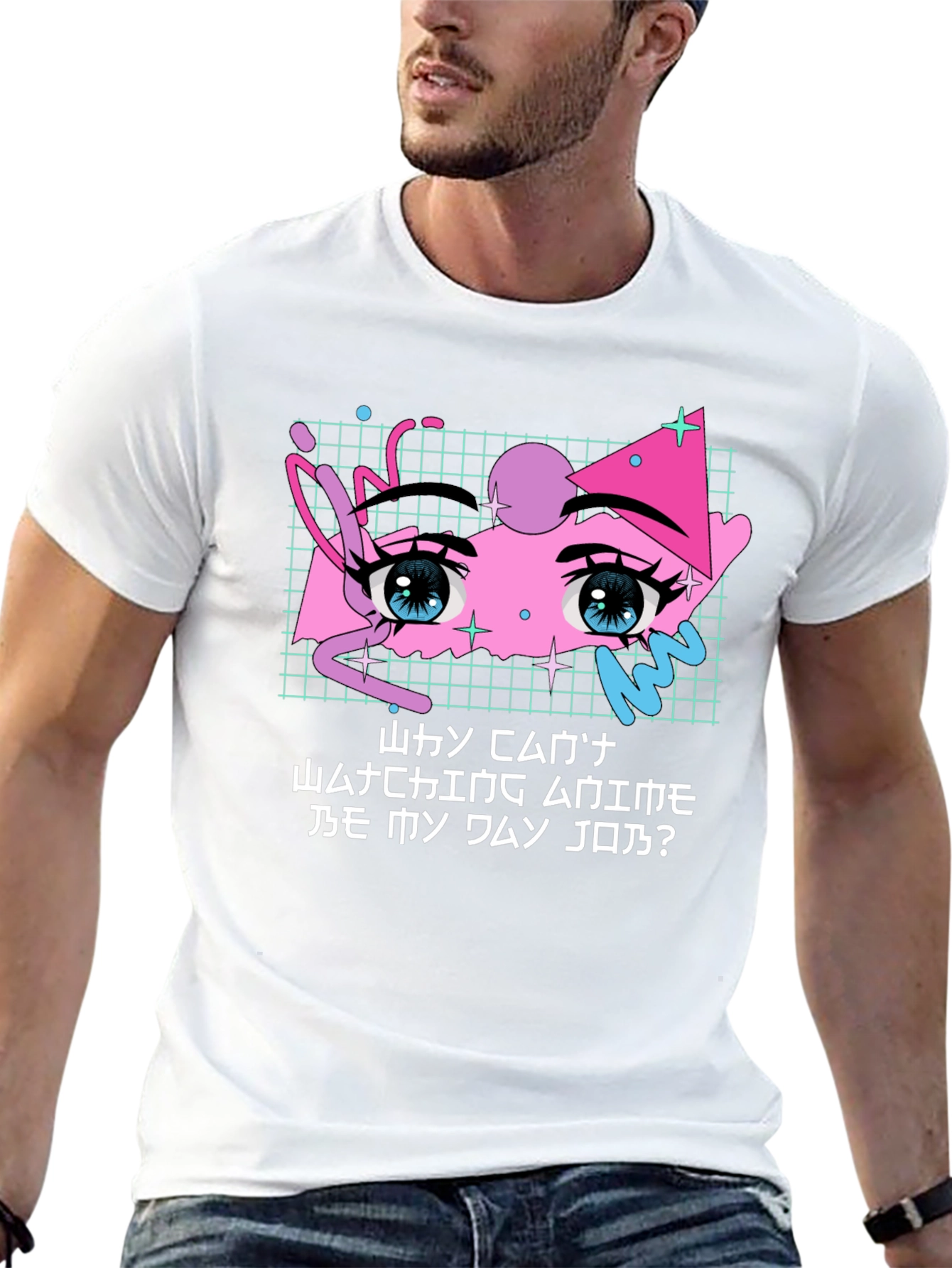 Anime Eyes Graphic Tee - Black Crewneck Cotton T-Shirt