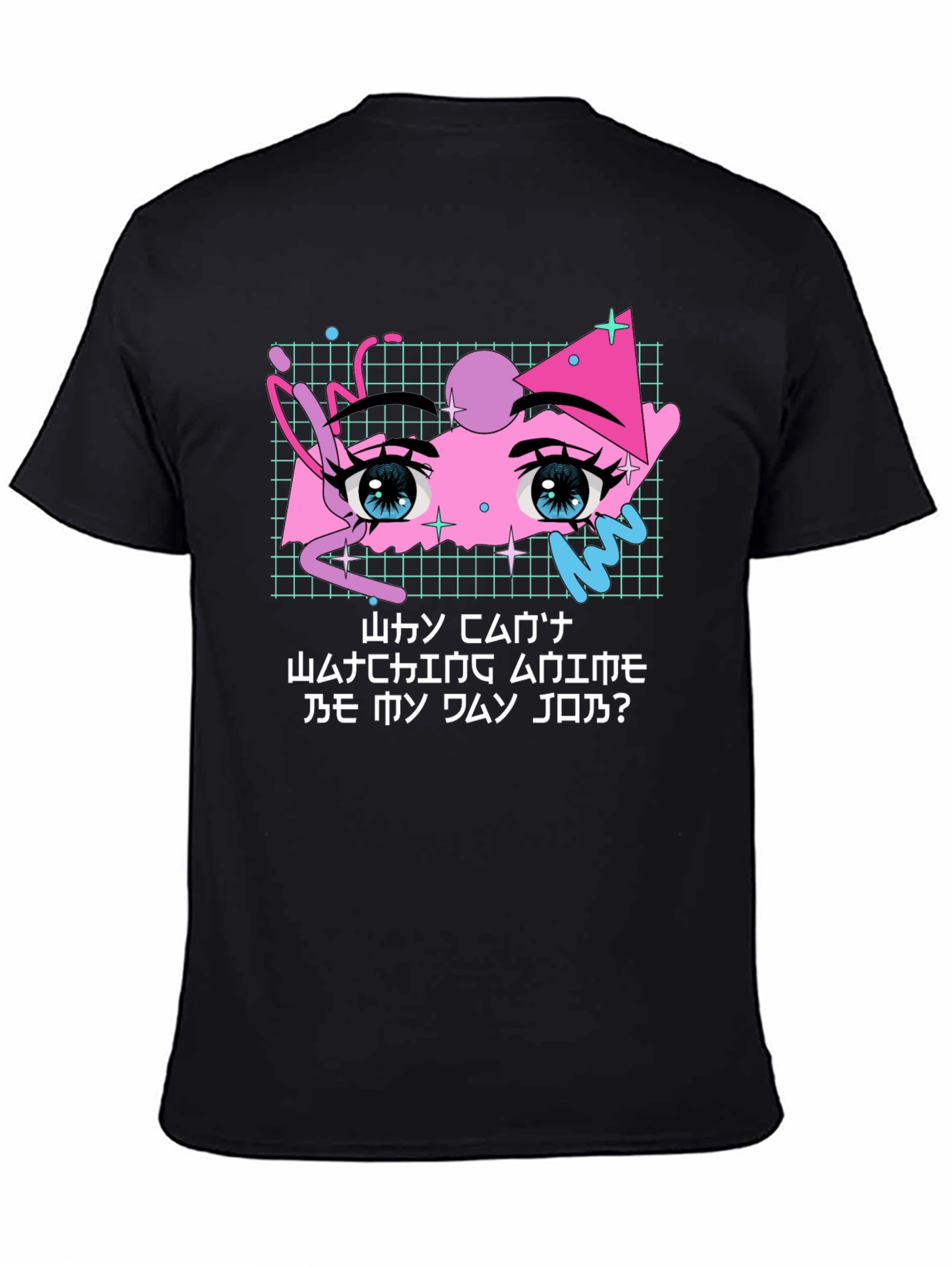 Anime Eyes Graphic Tee - Black Crewneck Cotton T-Shirt