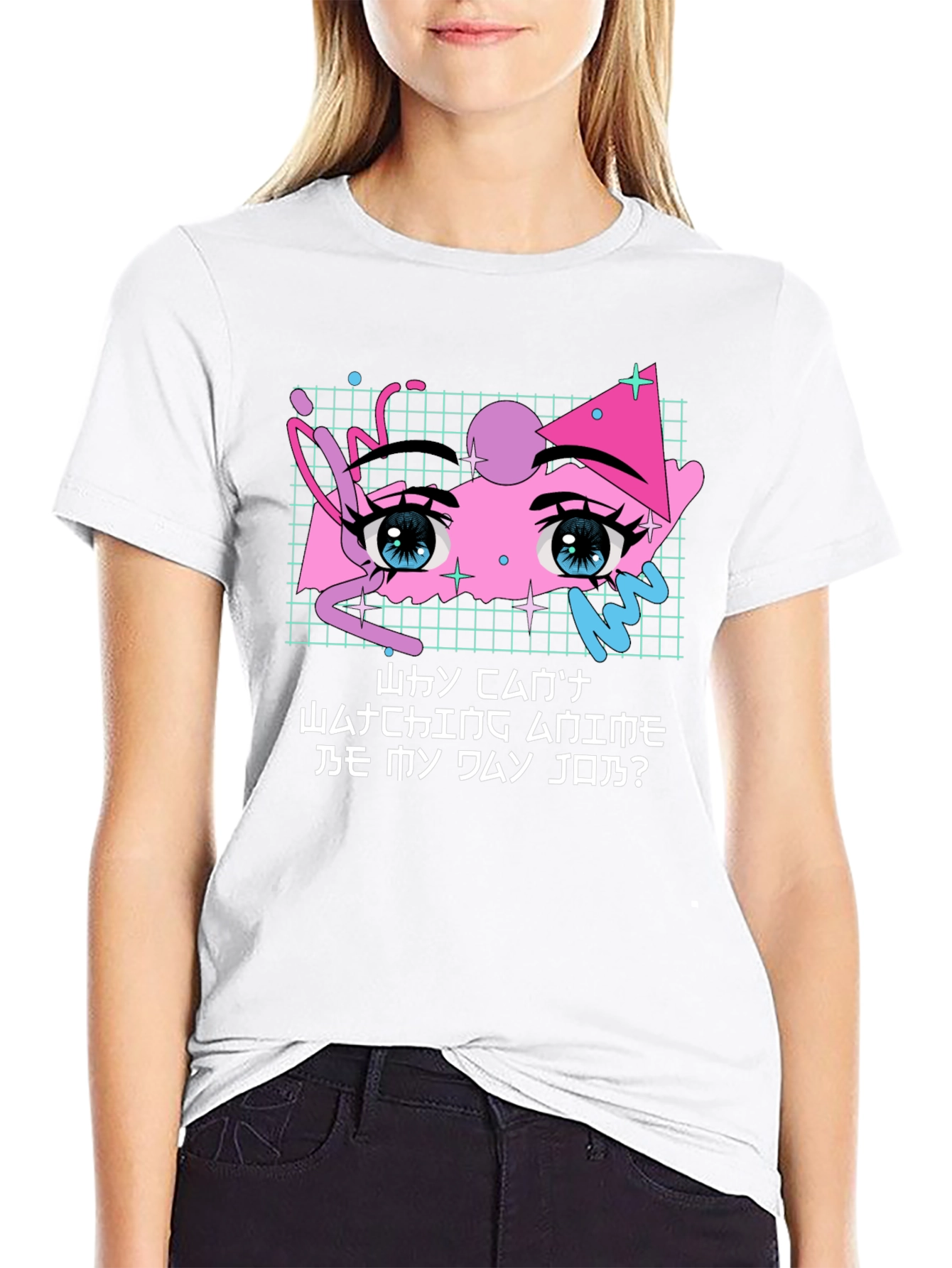 Anime Eyes Graphic Tee - Black Crewneck Cotton T-Shirt