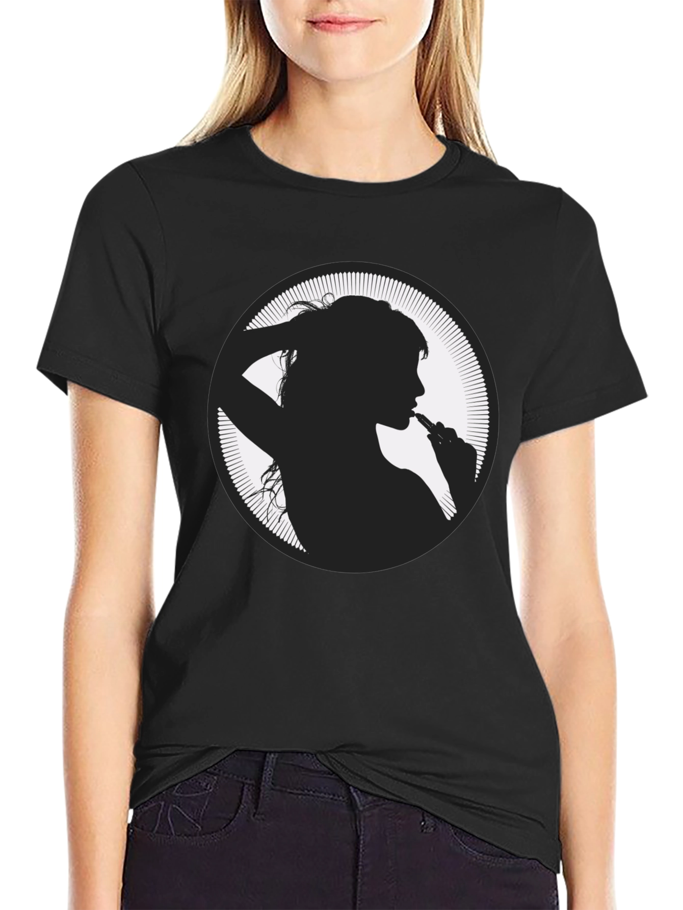 Silhouette Girl Vaping Graphic Black T-Shirt