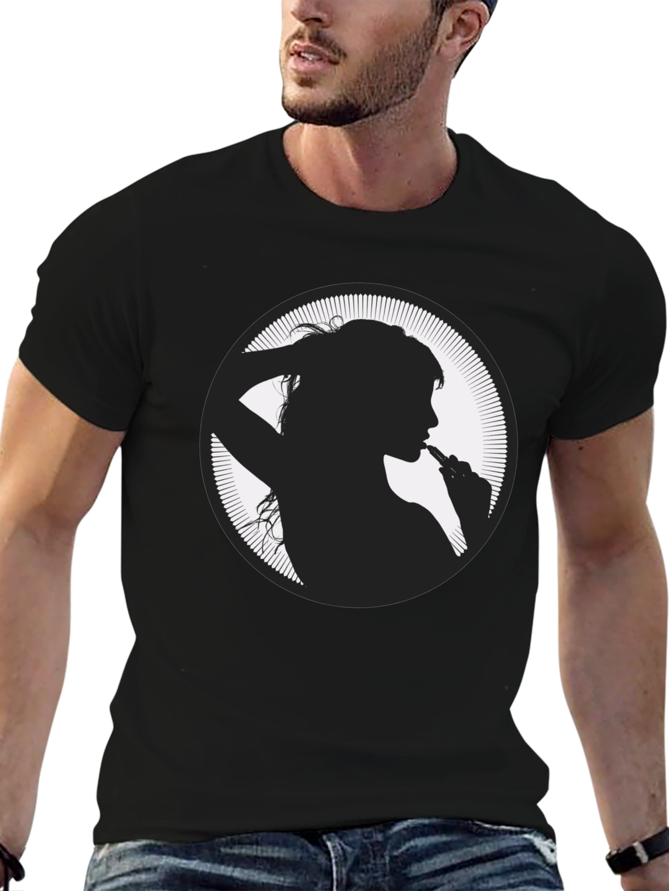 Silhouette Girl Vaping Graphic Black T-Shirt