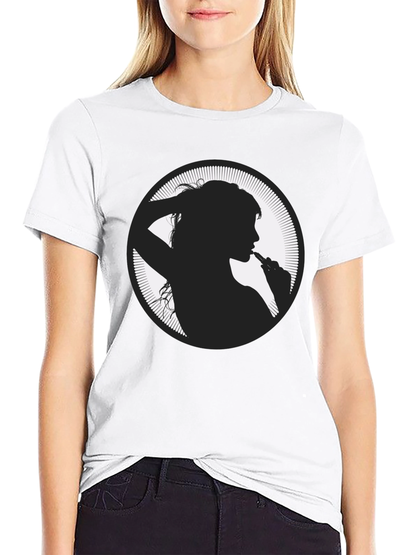 Silhouette Girl Vaping Graphic Black T-Shirt