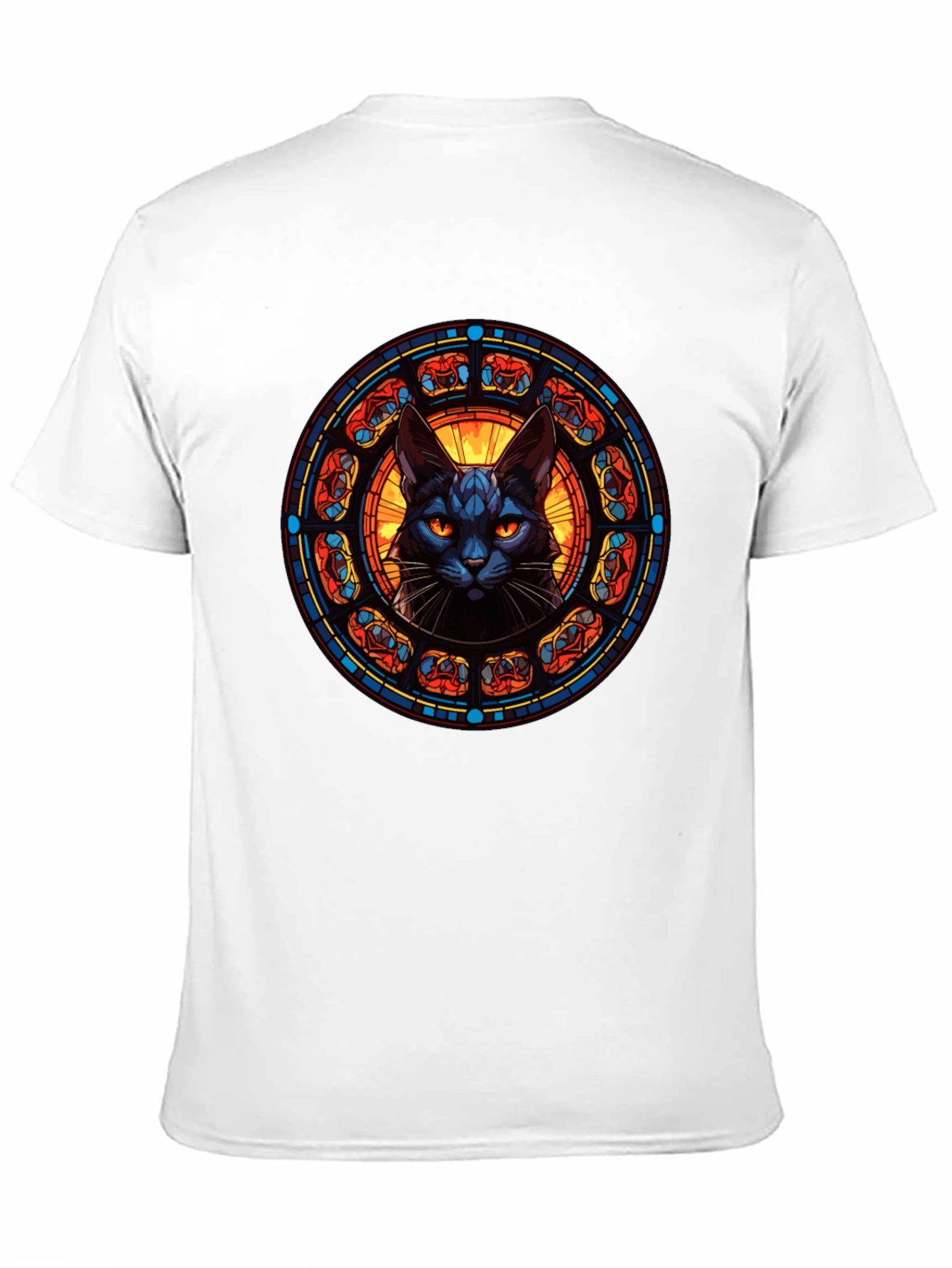 Stained Glass Cat T-Shirt - Gothic Feline Design