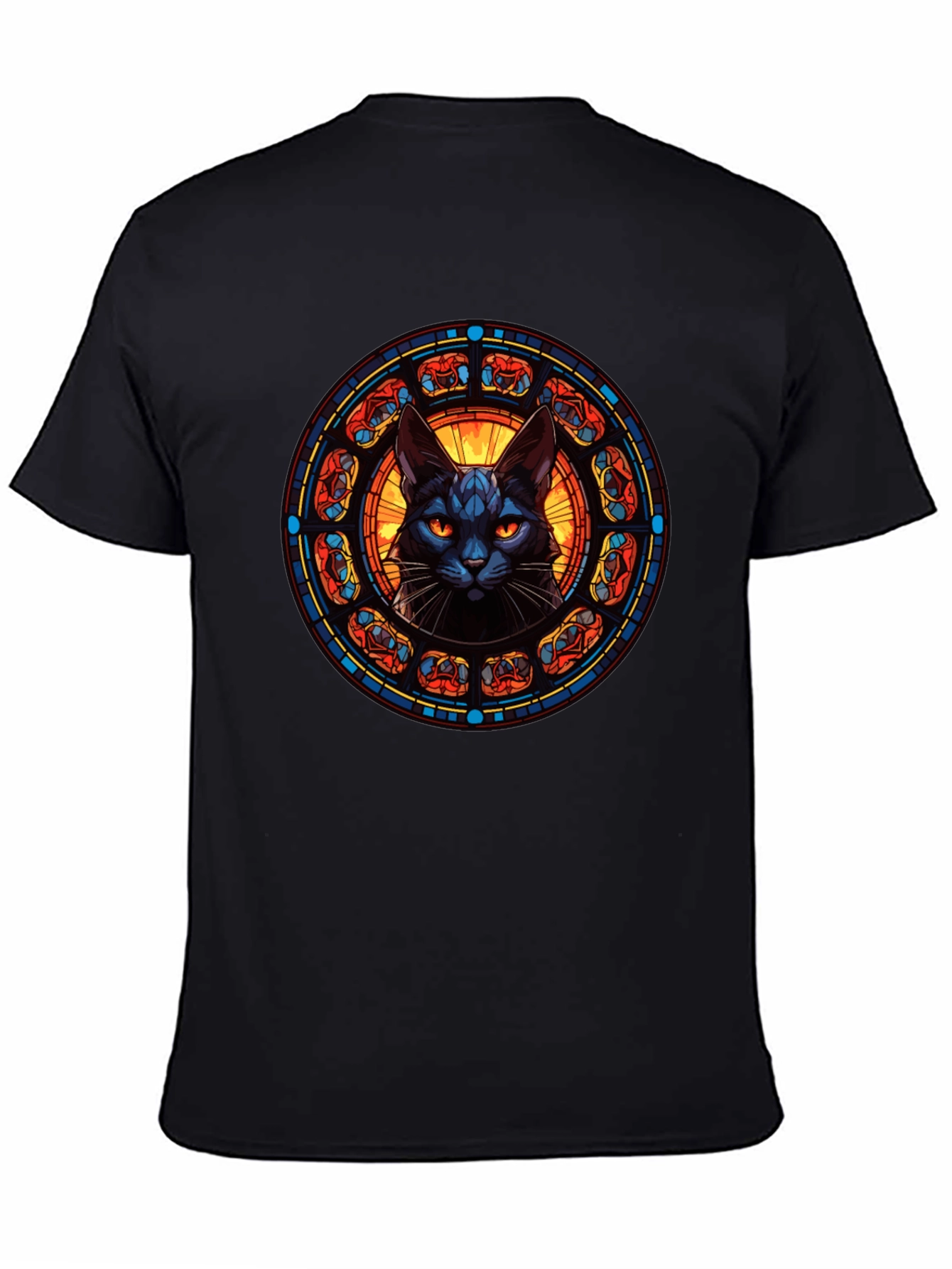 Stained Glass Cat T-Shirt - Gothic Feline Design