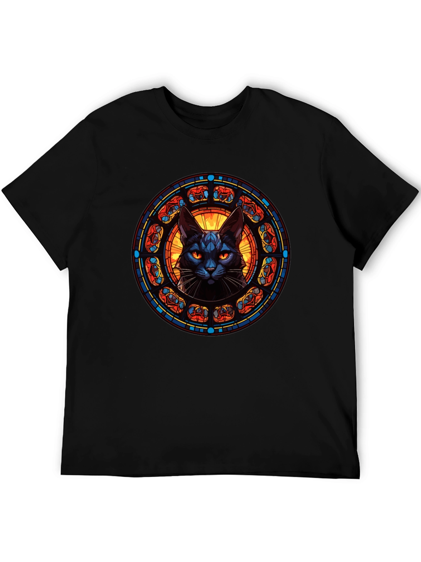 Stained Glass Cat T-Shirt - Gothic Feline Design
