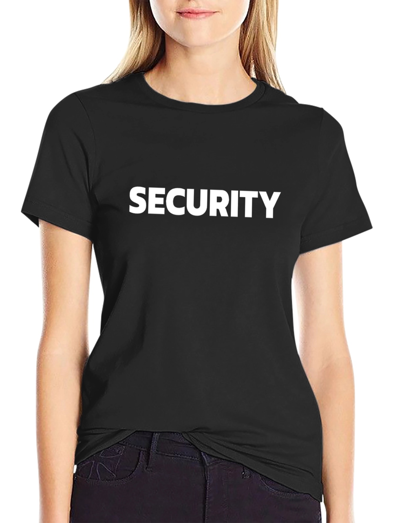 Security T-Shirt - Bold White Print on Black Cotton