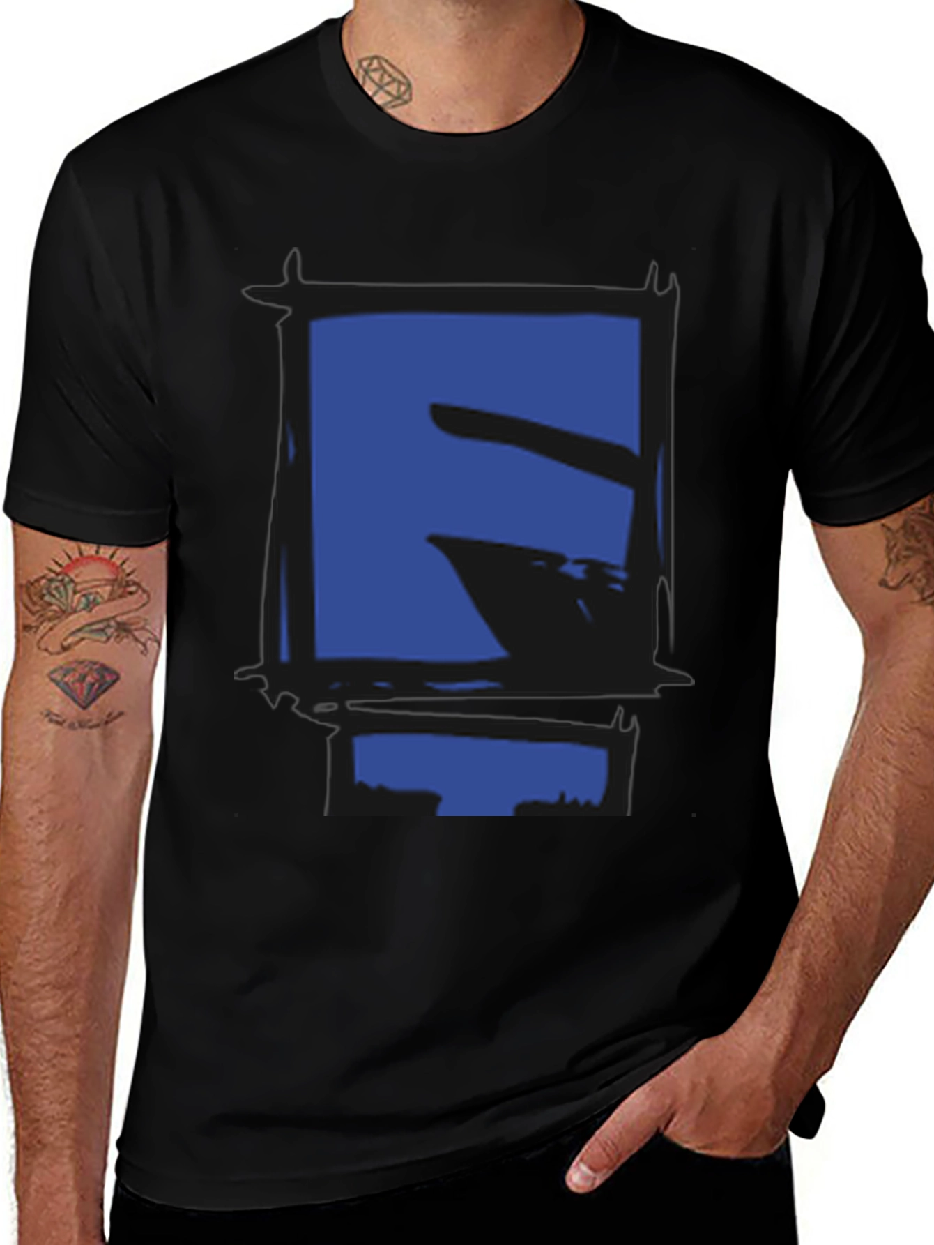Abstract Geometric Graphic Print Black T-Shirt
