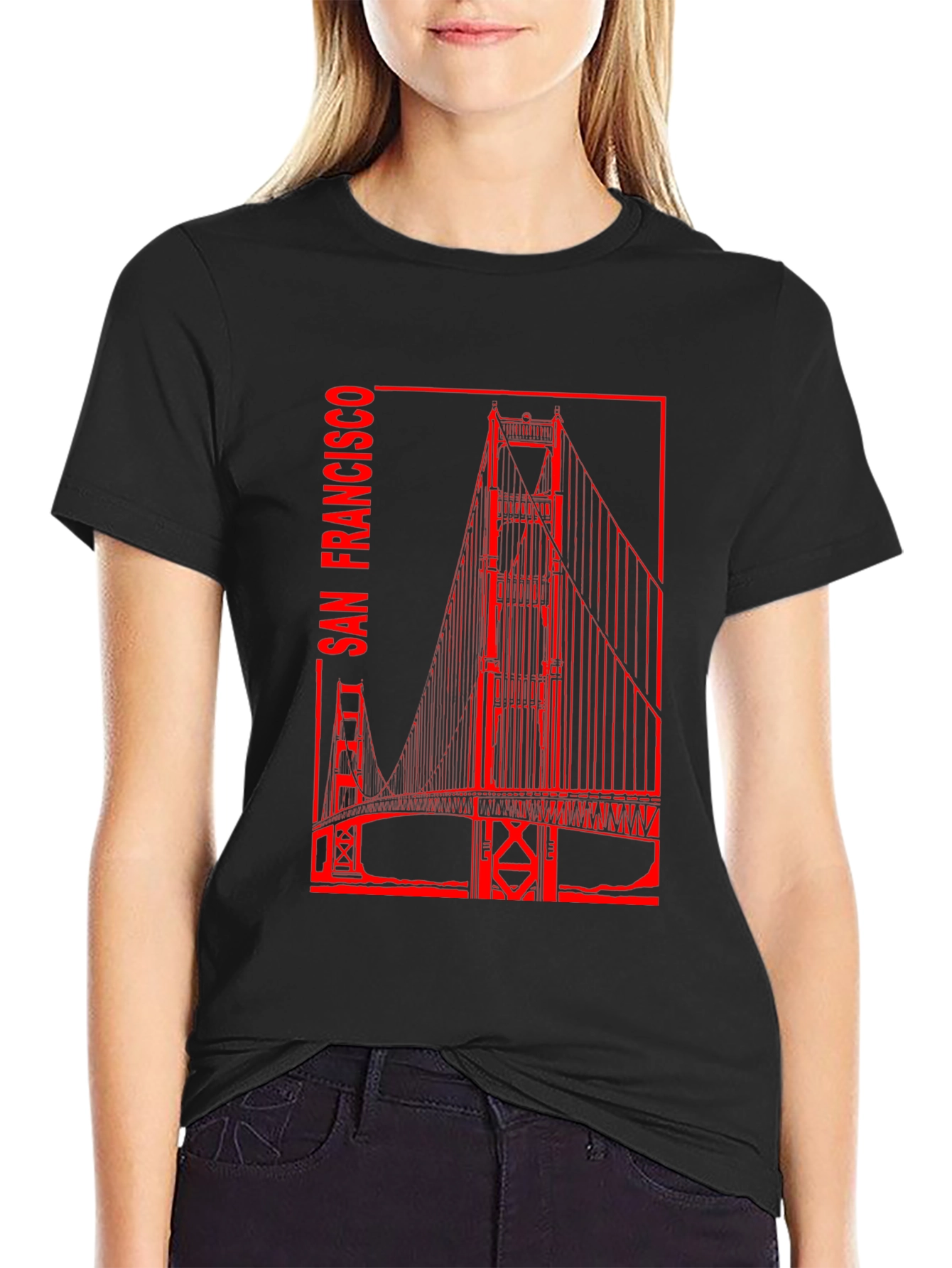 San Francisco Bridge Graphic Tee - Black Cotton T-Shirt