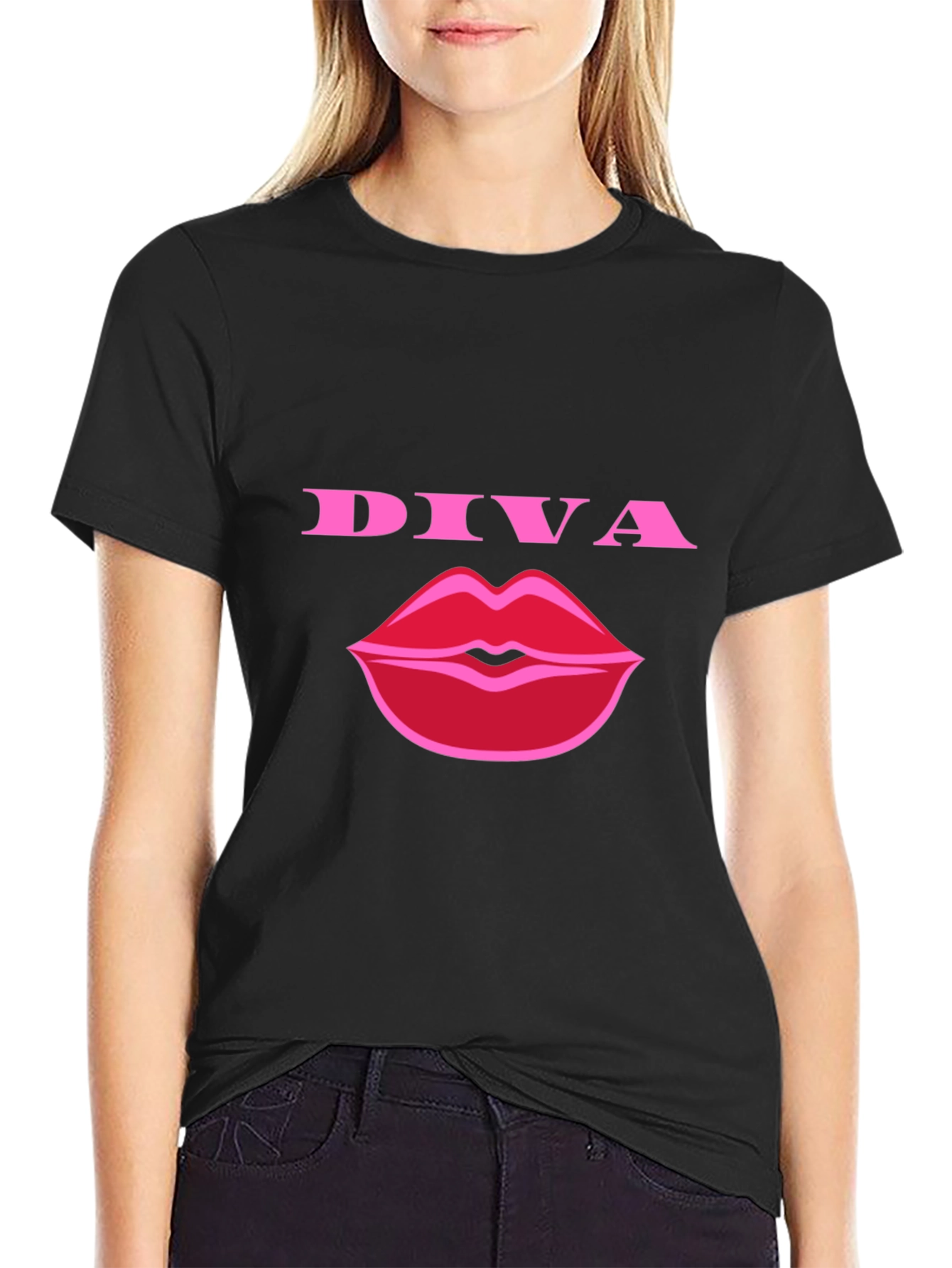 Diva Lips Graphic Tee - Stylish Black T-Shirt