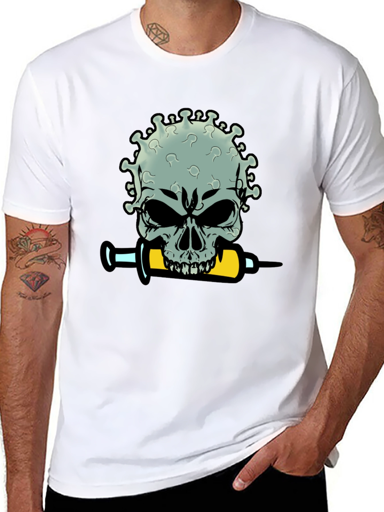 Skull Virus Syringe Mens Black T-Shirt