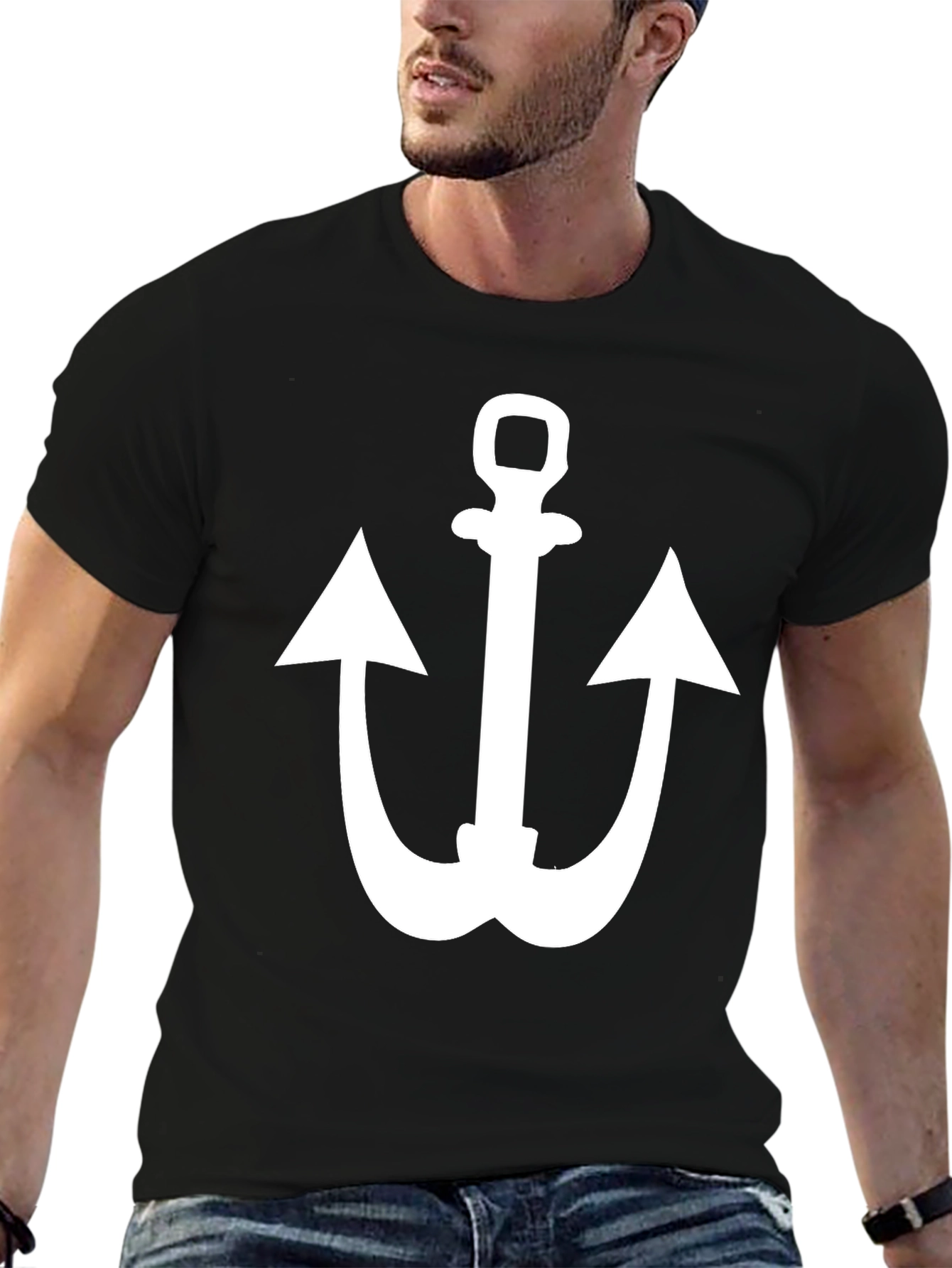 Anchor Graphic Tee - Stylish Black Cotton Shirt