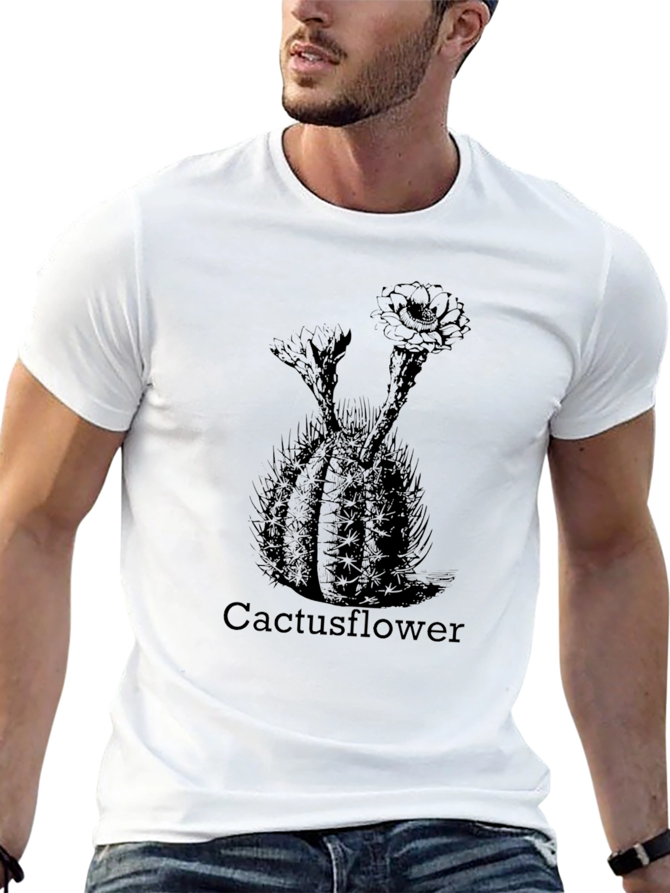Cactus Flower Print Black T-Shirt