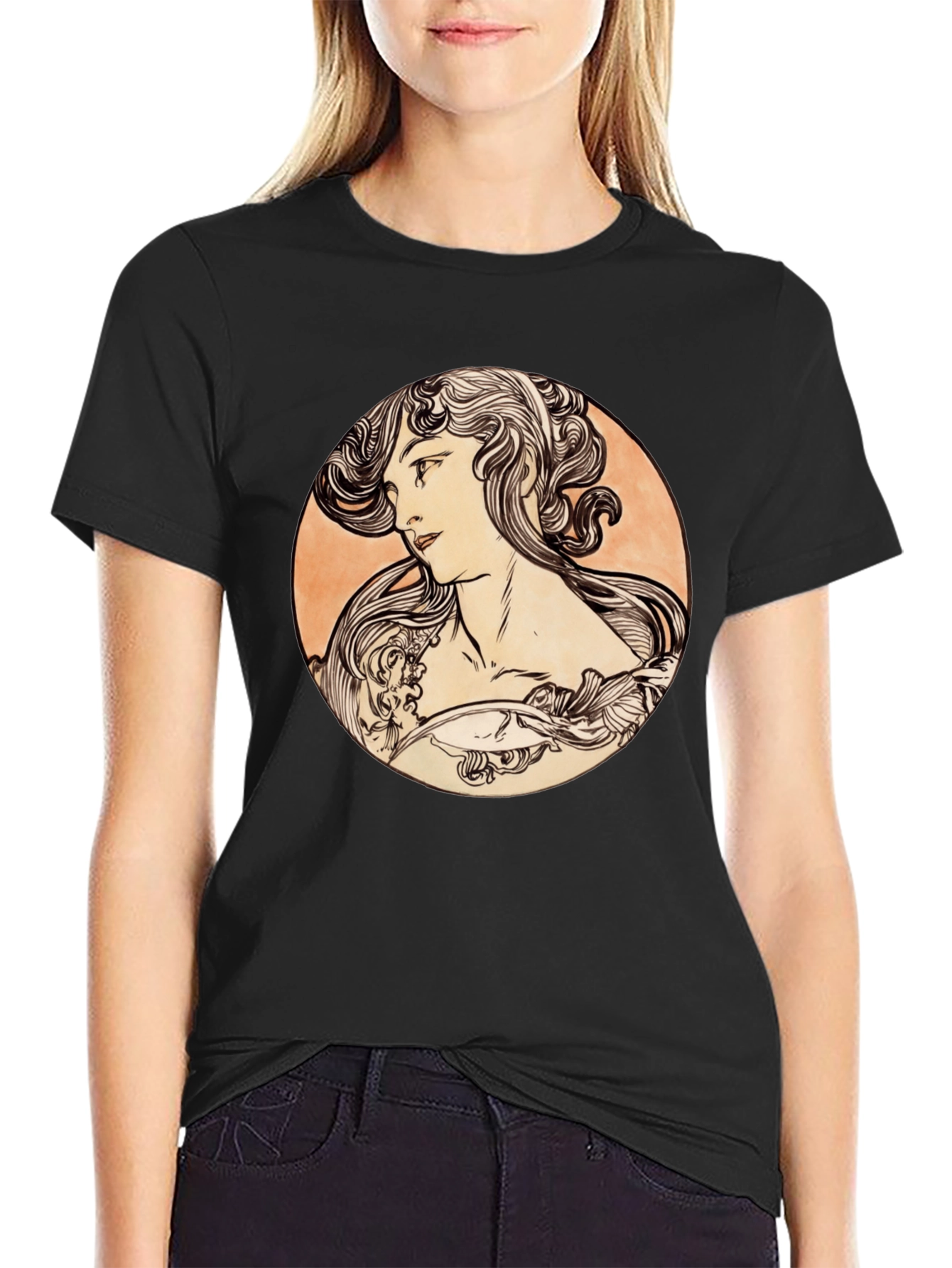 Art Nouveau Woman Black T-Shirt