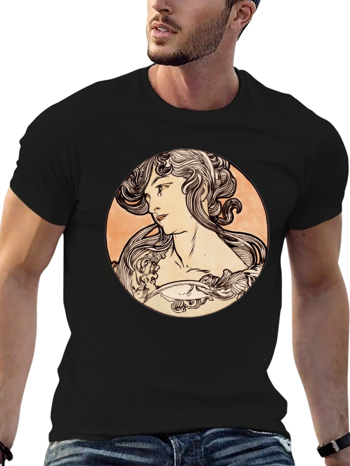 Art Nouveau Woman Black T-Shirt
