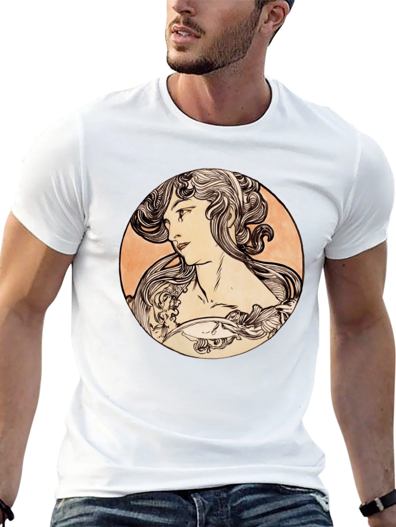 Art Nouveau Woman Black T-Shirt