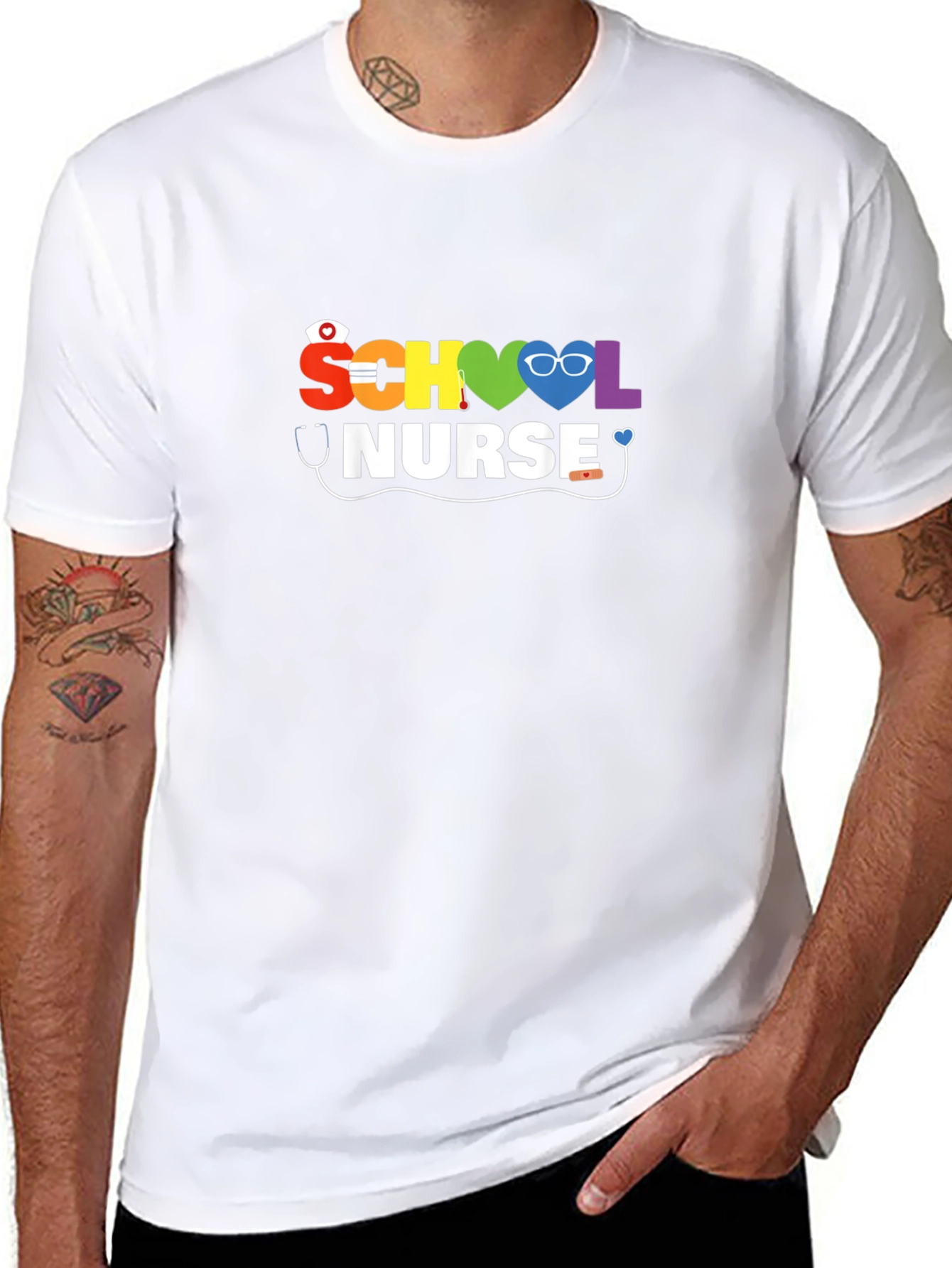 School Nurse Rainbow Graphic T-Shirt