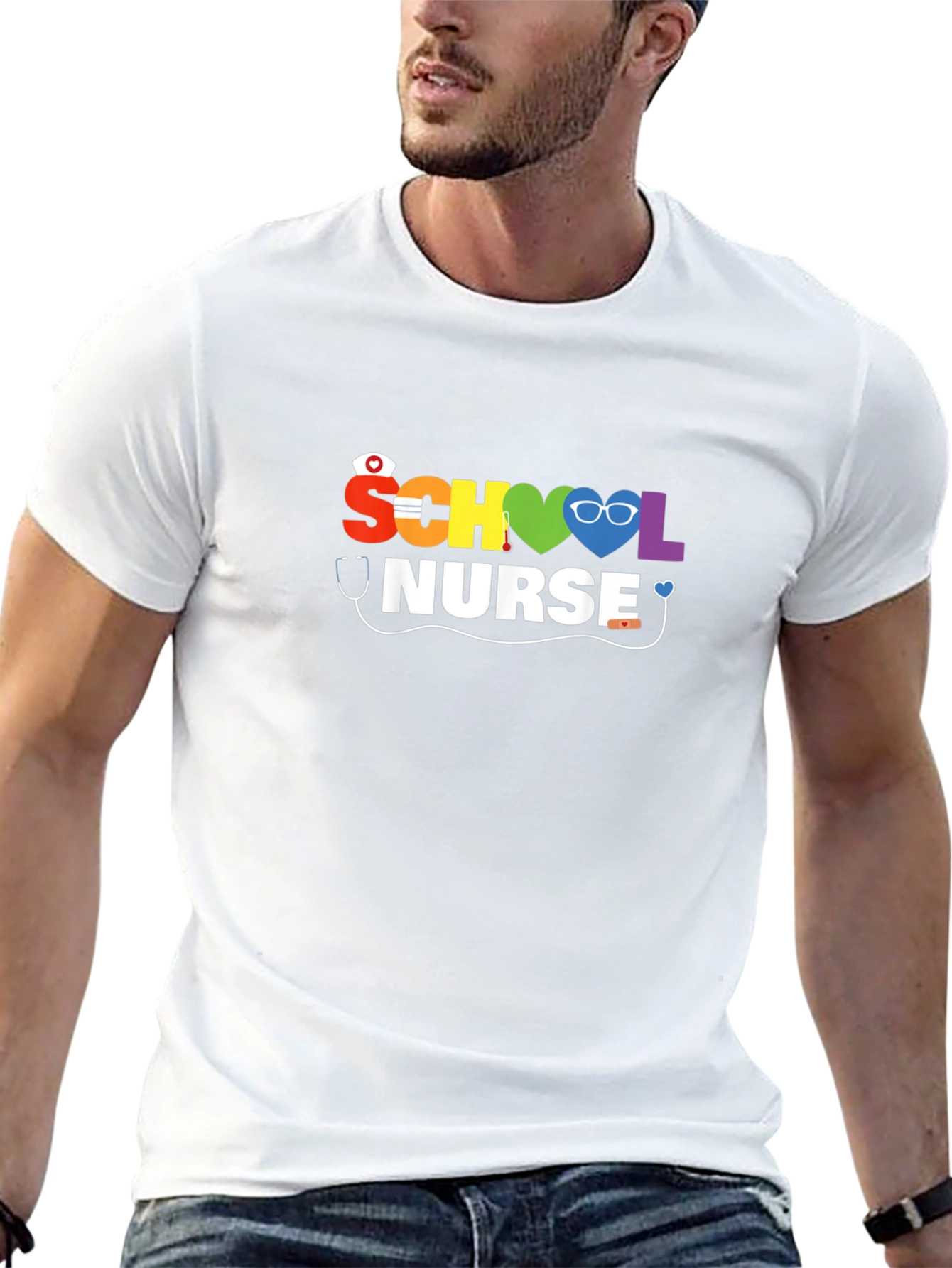 School Nurse Rainbow Graphic T-Shirt