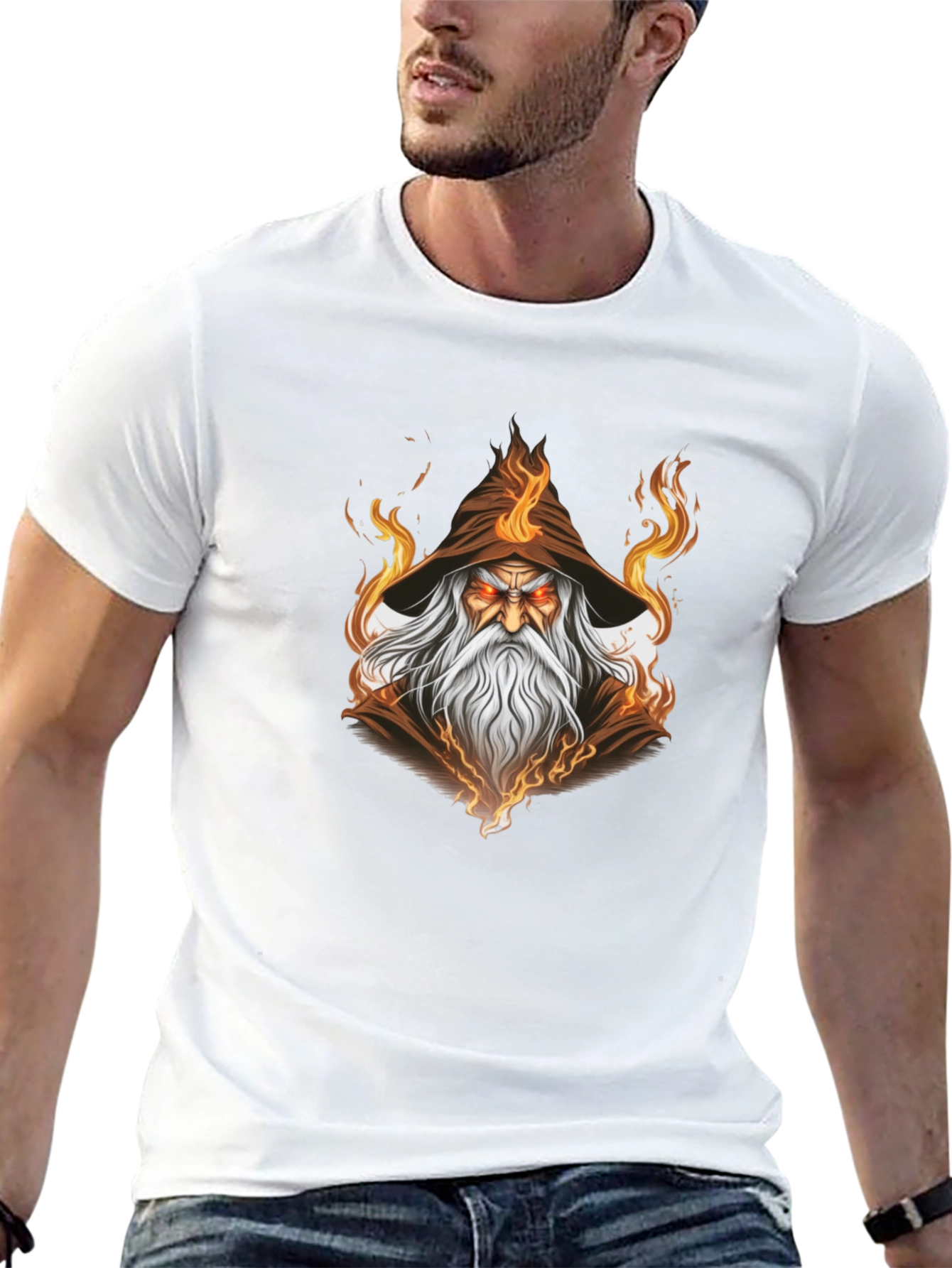 Wizard Graphic Tee - Mystical Flame Design