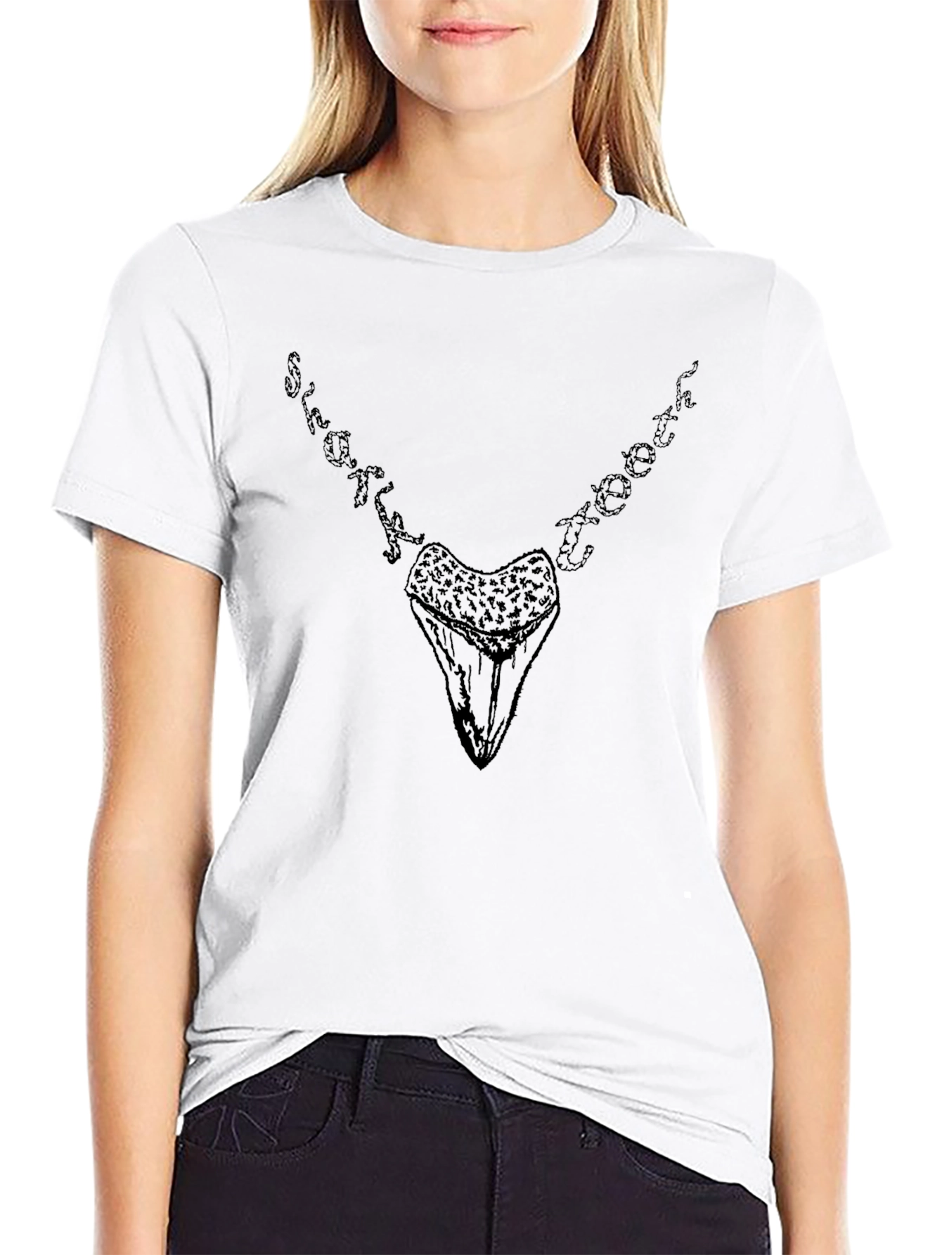 Shark Tooth Necklace T-Shirt - Black Cotton Tee