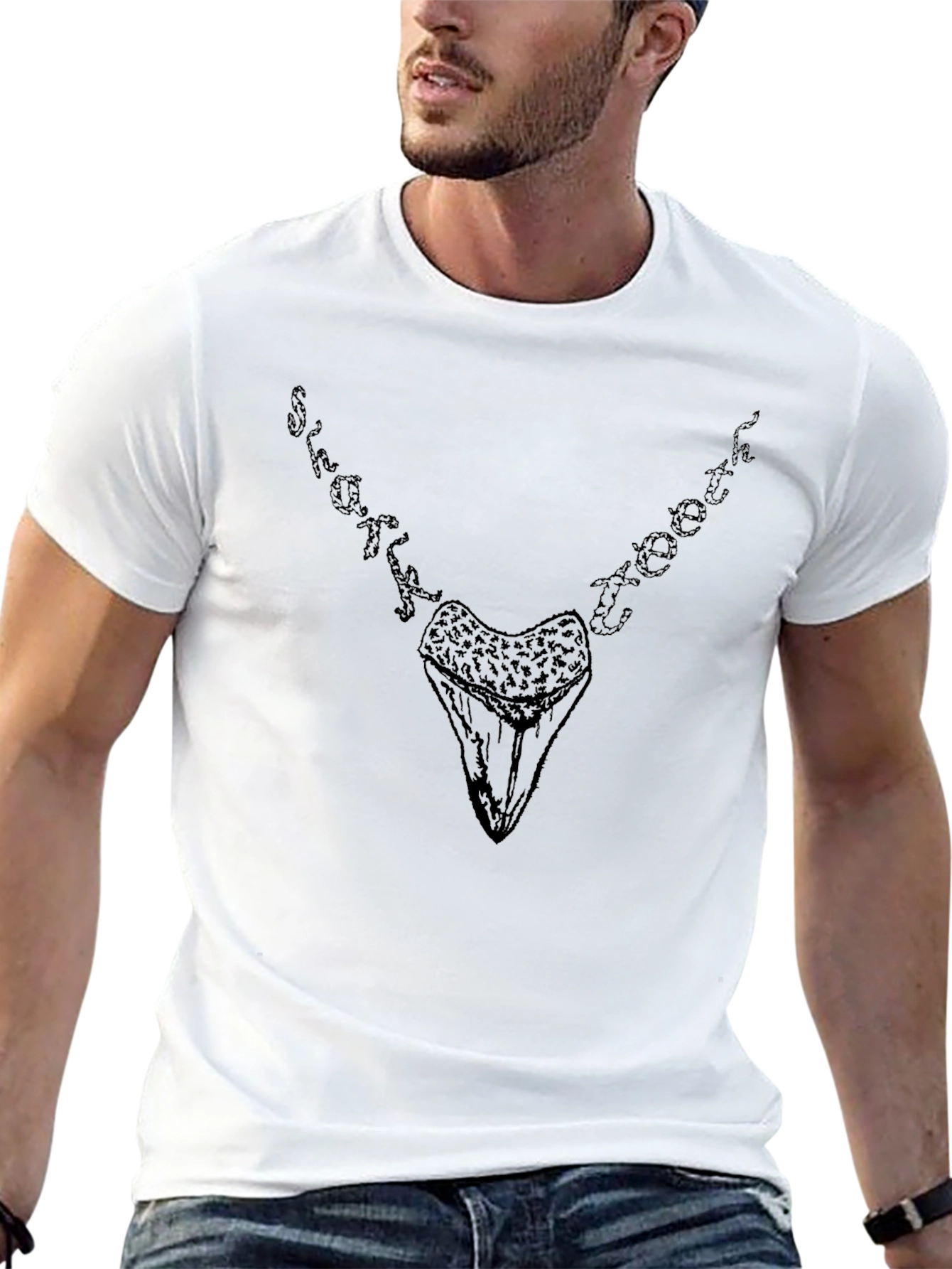 Shark Tooth Necklace T-Shirt - Black Cotton Tee