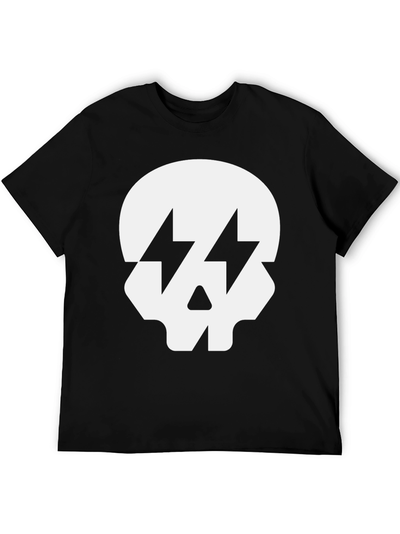 Skull with Lightning Bolt Eyes Black T-Shirt