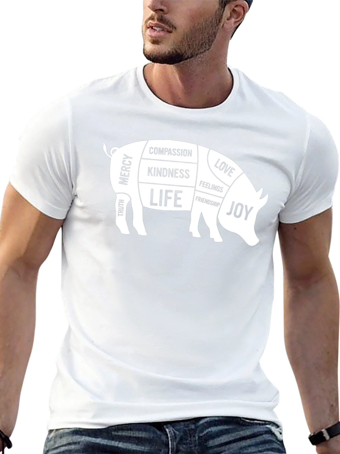 Vegan Pig Anatomy T-Shirt - Kindness Love Joy
