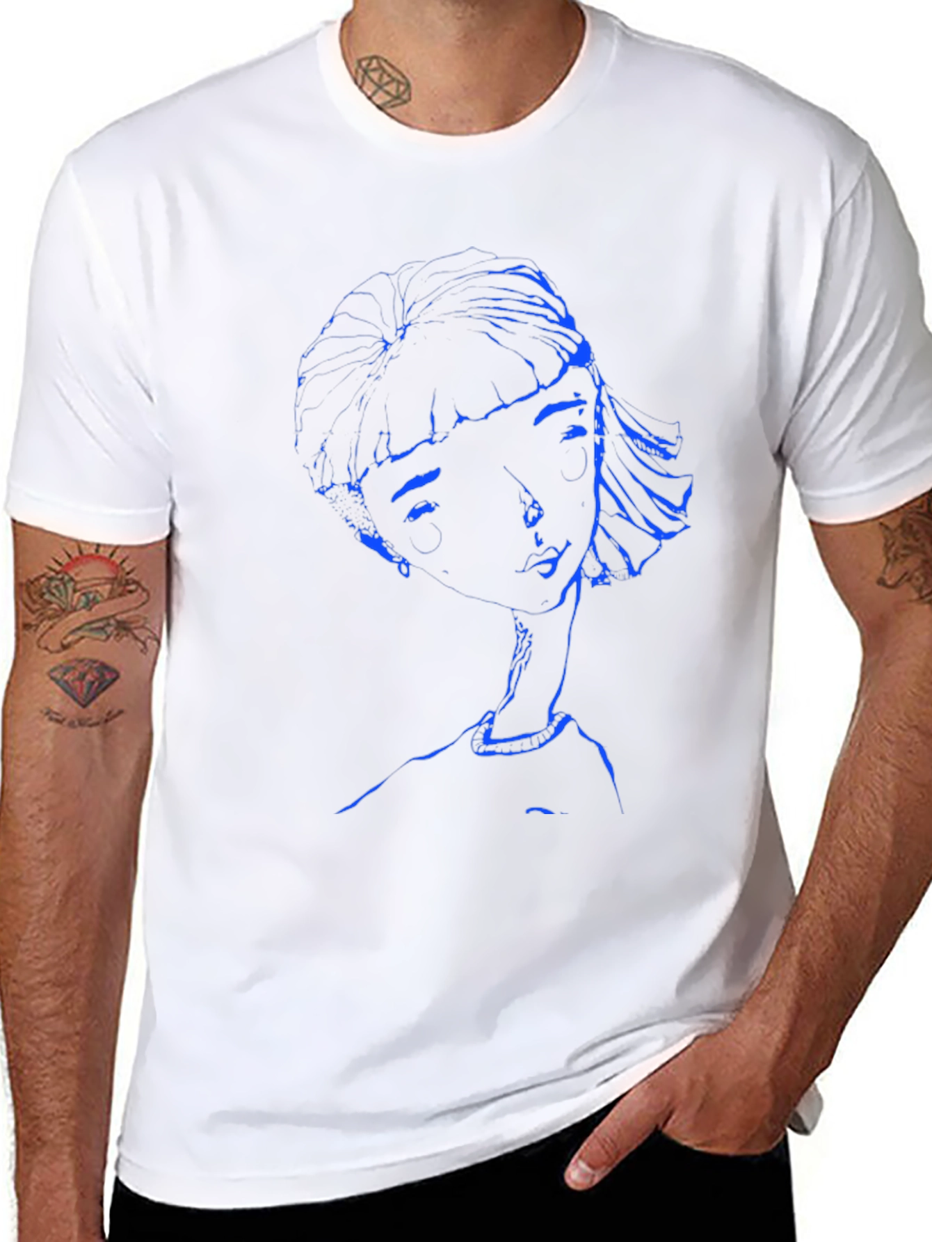 Abstract Blue Woman Graphic Black T-Shirt