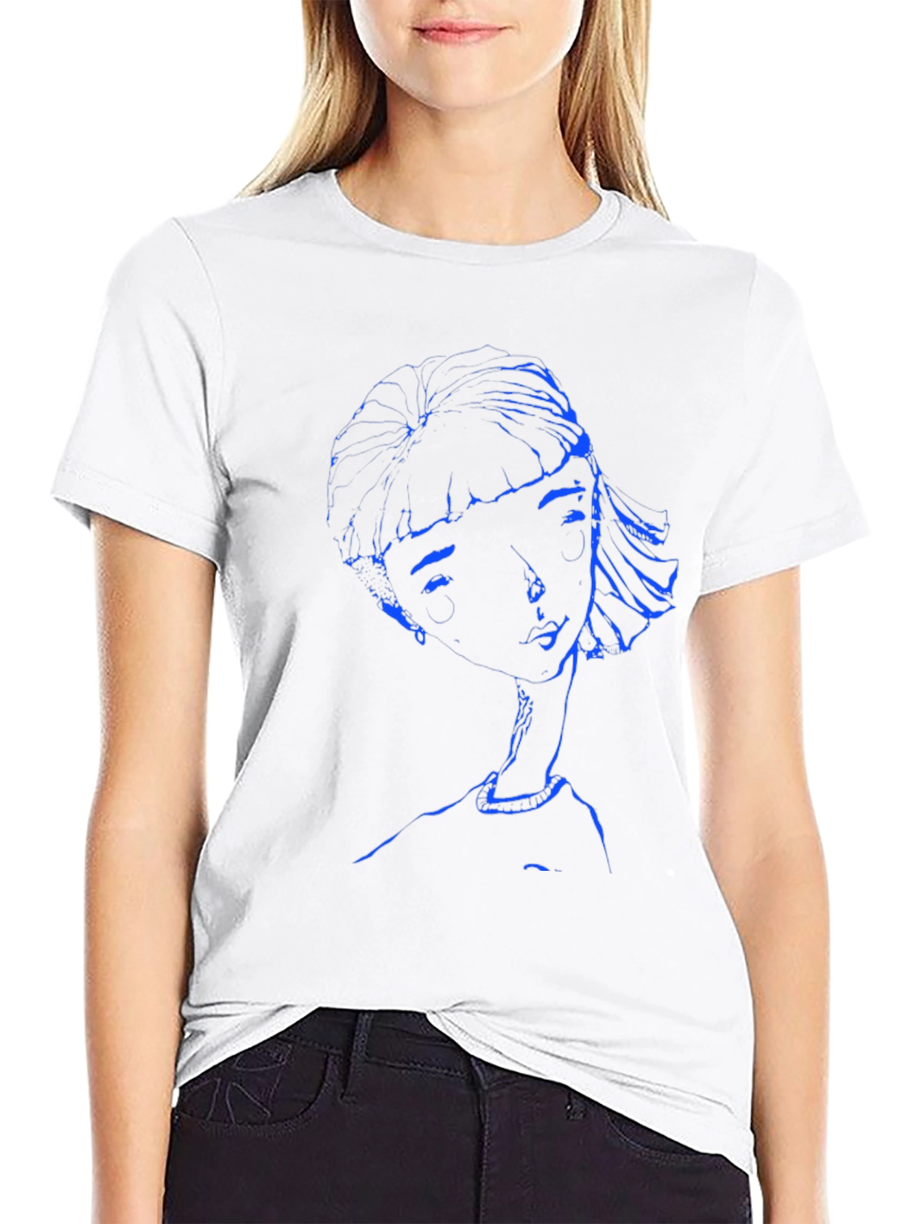 Abstract Blue Woman Graphic Black T-Shirt
