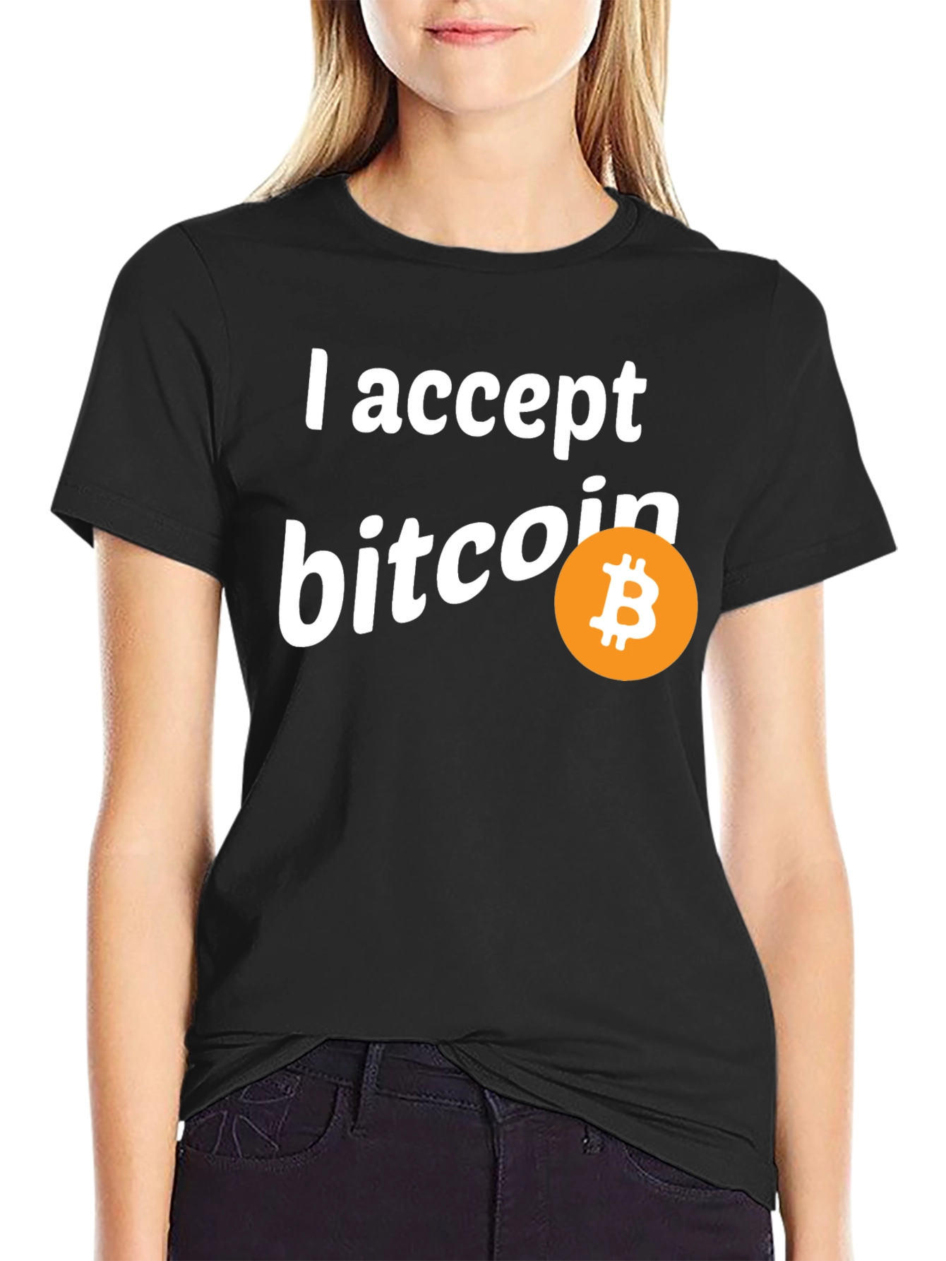 I Accept Bitcoin Black T-Shirt Crypto Currency Tee