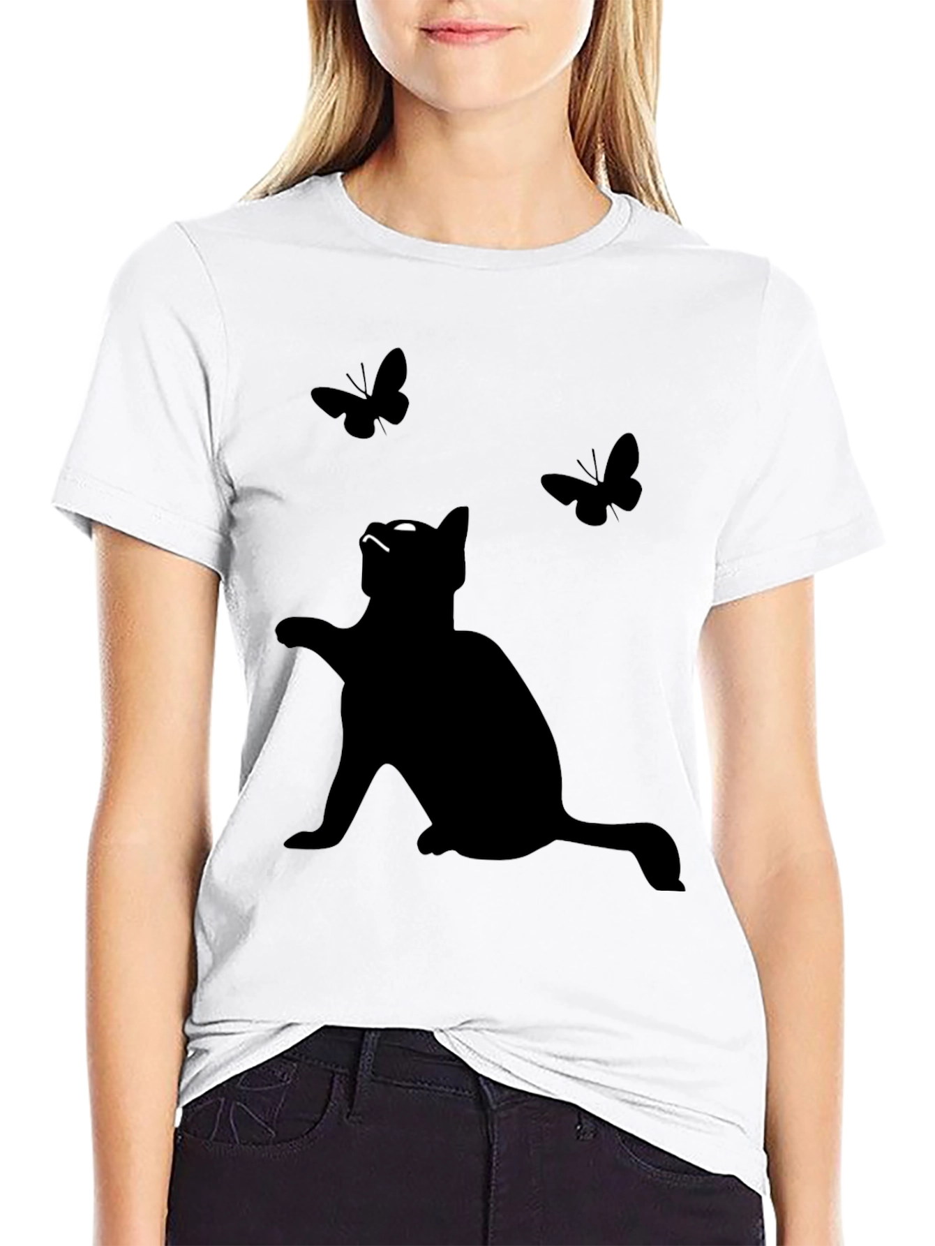 Cat & Butterfly Graphic Tee - Mens Black T-Shirt