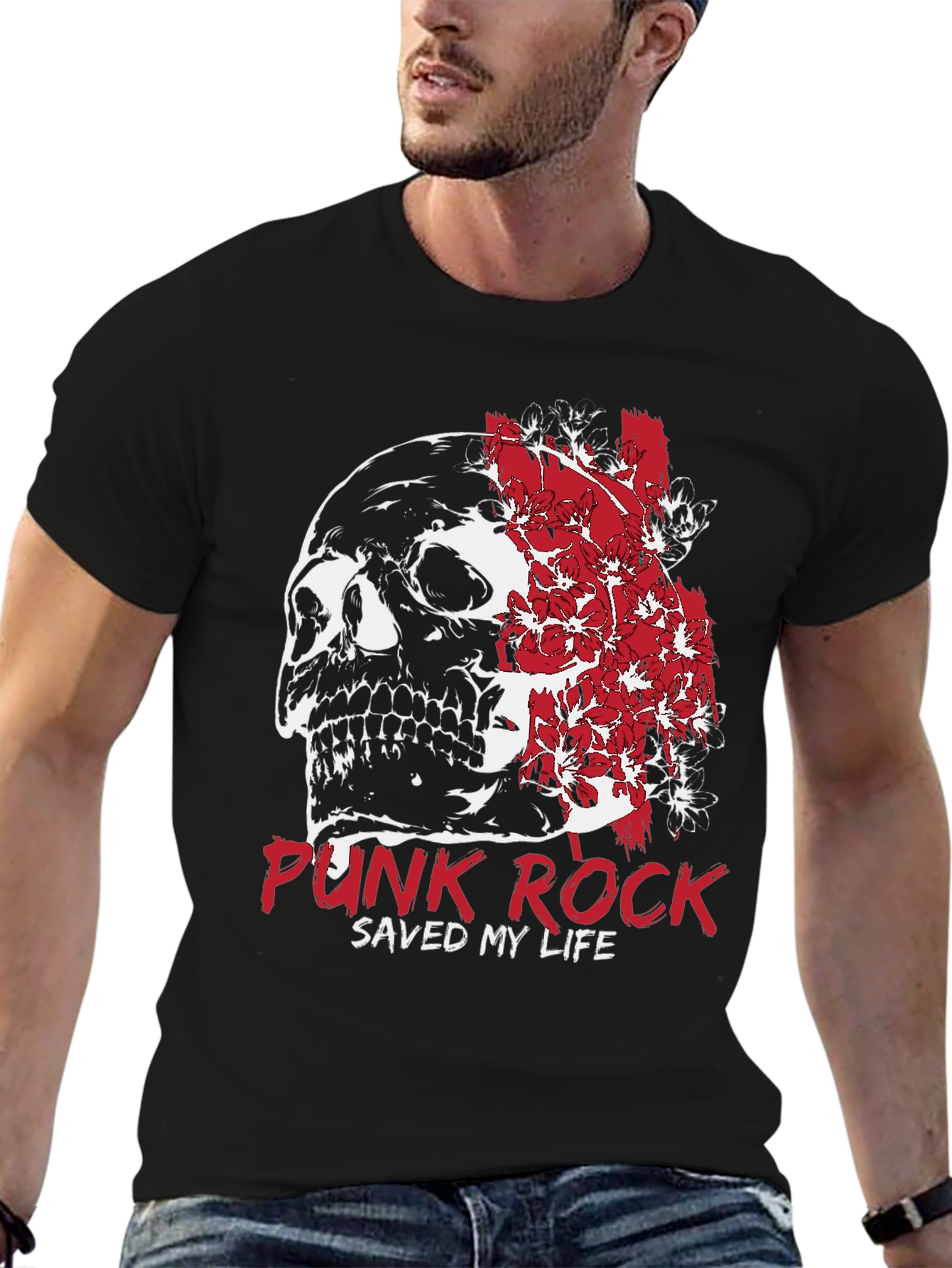 Punk Rock Skull Graphic T-Shirt