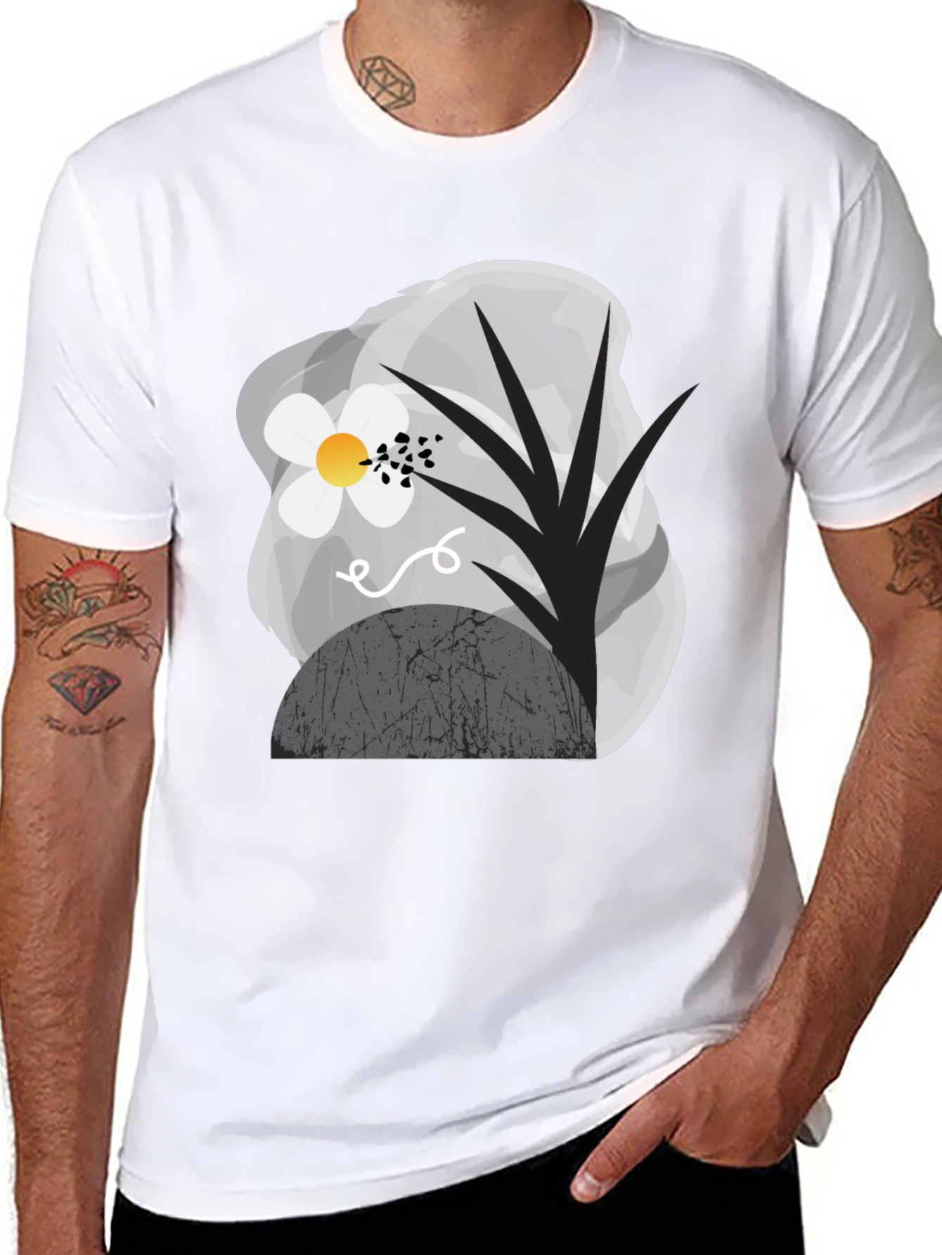 Abstract Floral Graphic Tee - Modern Black T-Shirt