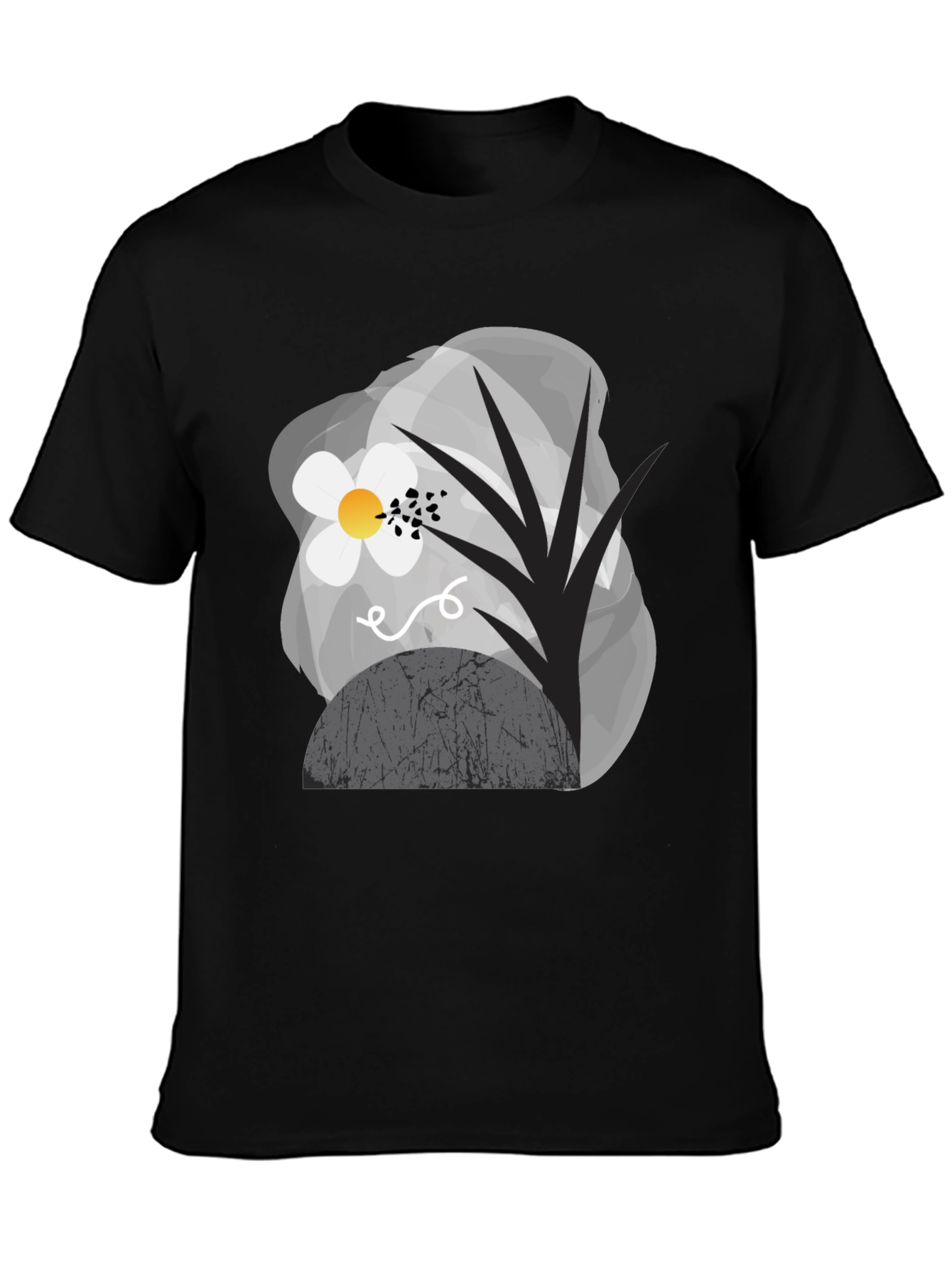 Abstract Floral Graphic Tee - Modern Black T-Shirt