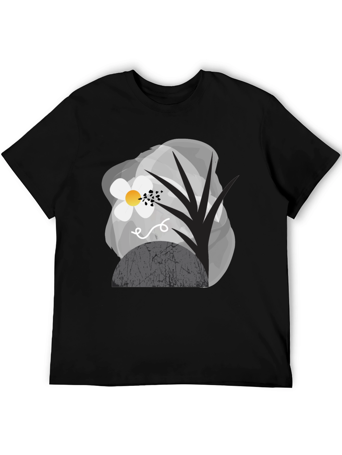 Abstract Floral Graphic Tee - Modern Black T-Shirt