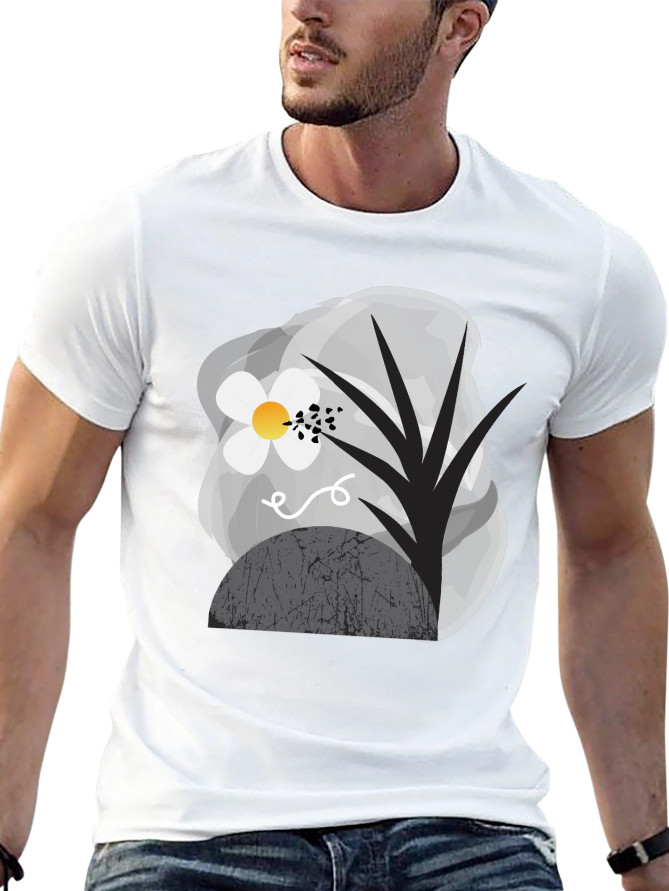 Abstract Floral Graphic Tee - Modern Black T-Shirt